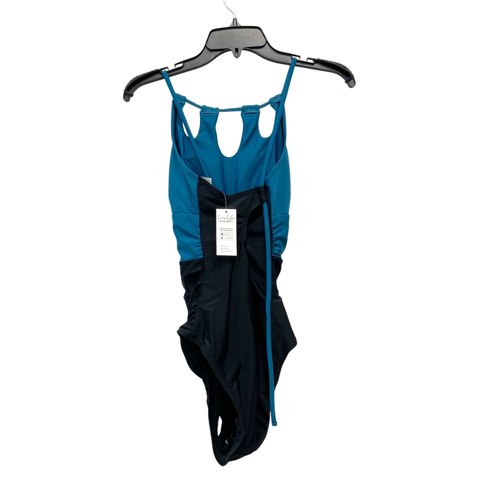 Cupshe Women’s Black Teal High Neck Tummy Control One Piece Swimsuit Size S