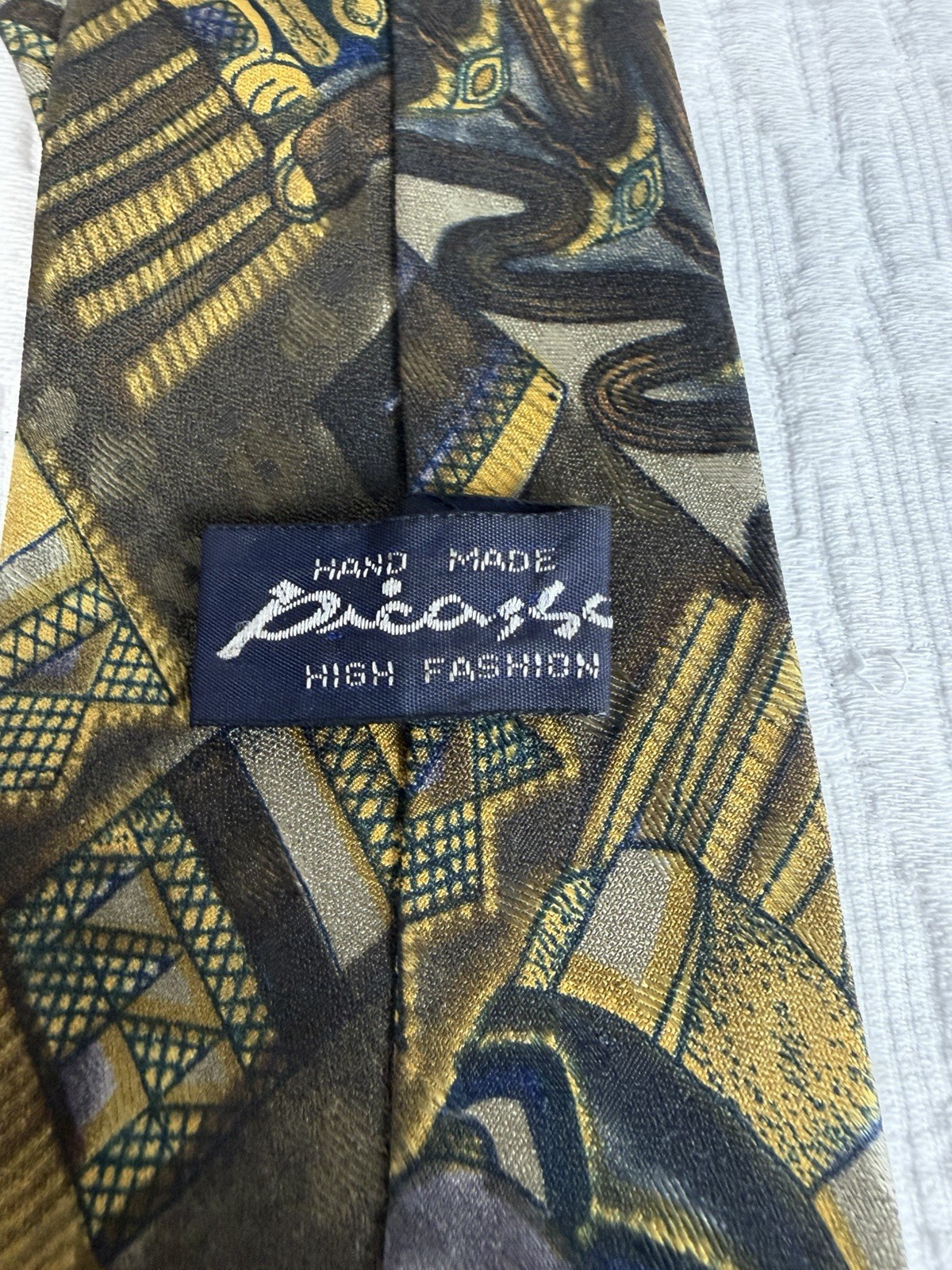 Picasso High Fashion Men’s Necktie Tie Polyester Abstract Brown Blue Tan