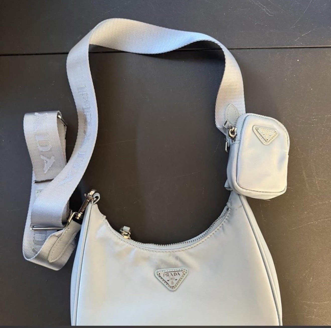 Prada Re-Edition 2005 Re-Nylon Shoulder Bag + Mini Pouch — Ice Blue