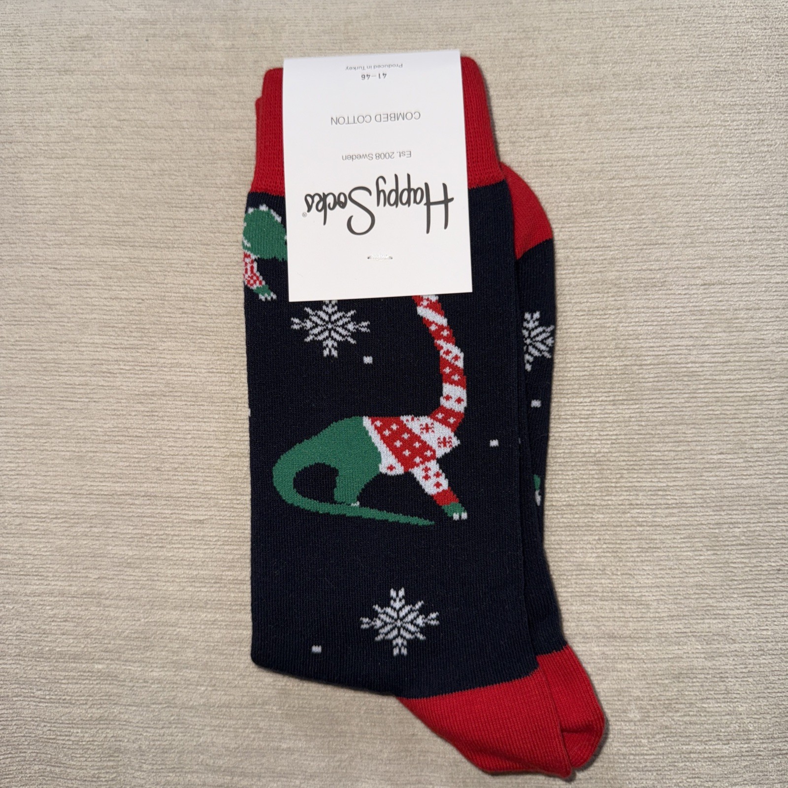 Happy Socks Men’s/Unisex Classic Crew Socks, Christmas Dinosaur Socks Size 8-12