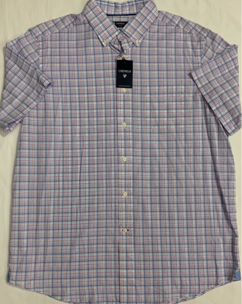 New Cremieux Men Casual Short Sleeve Shirt Viola Plaids Size XL $17.50