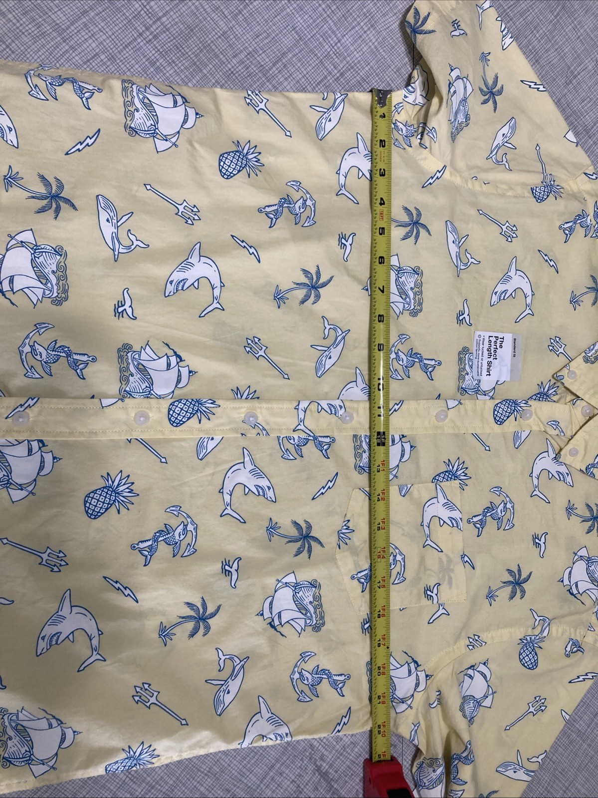 NWT Sonoma Goods For Life Men Medium Perfect Length Shirt Yellow Nautical Shark
