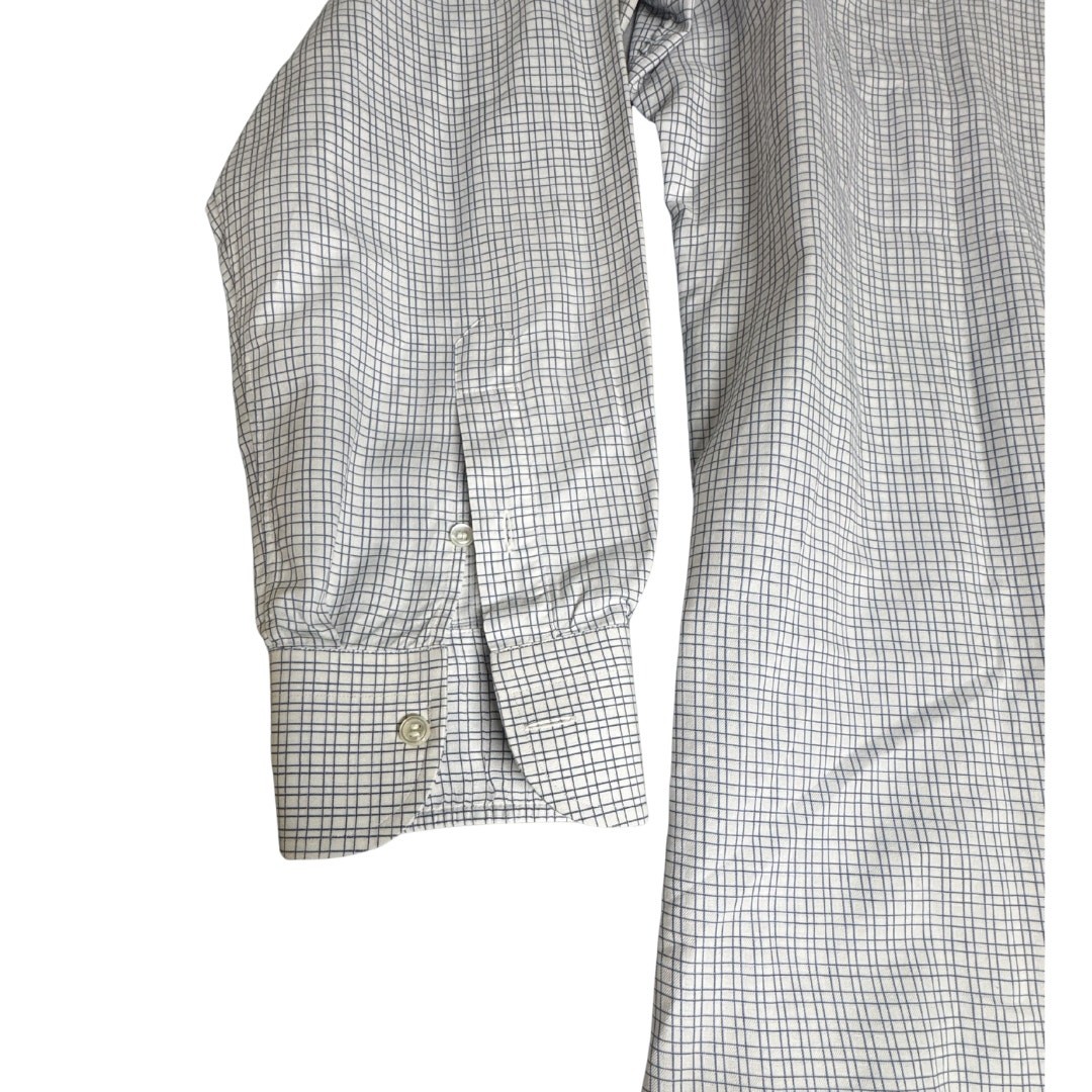Brioni Dress Shirt Men’s 16.5 White Blue Check Luxury Cotton