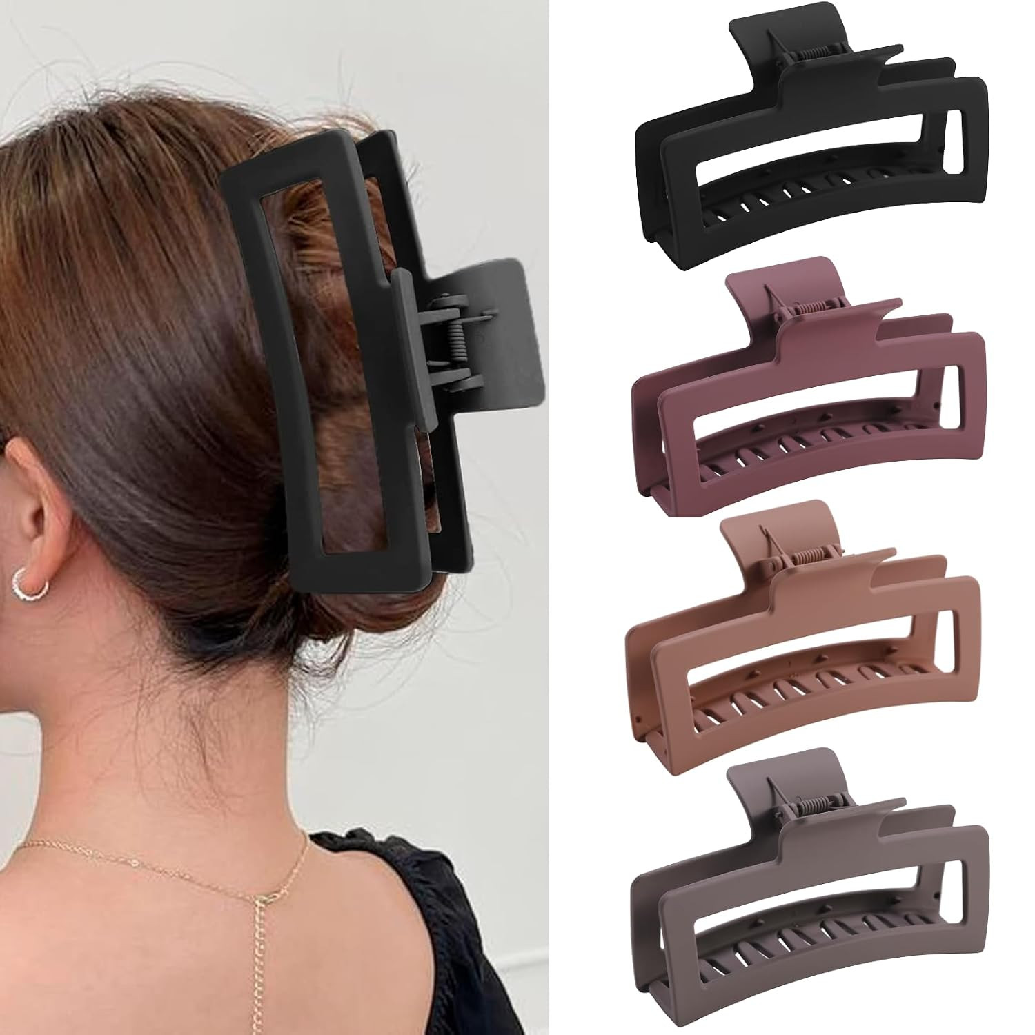 5 Inch Extra Large Claw Clips for Thick and Long Hair, 4 Pack XL Jumbo Matte Rec