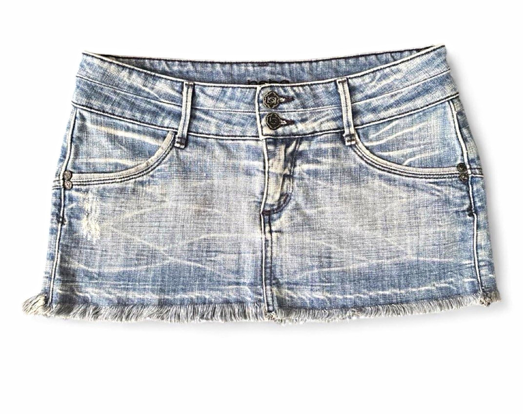 Vintage Bebe Premium Denim Y2K Micro Mini Skirt — Skylar Wash — Size 27