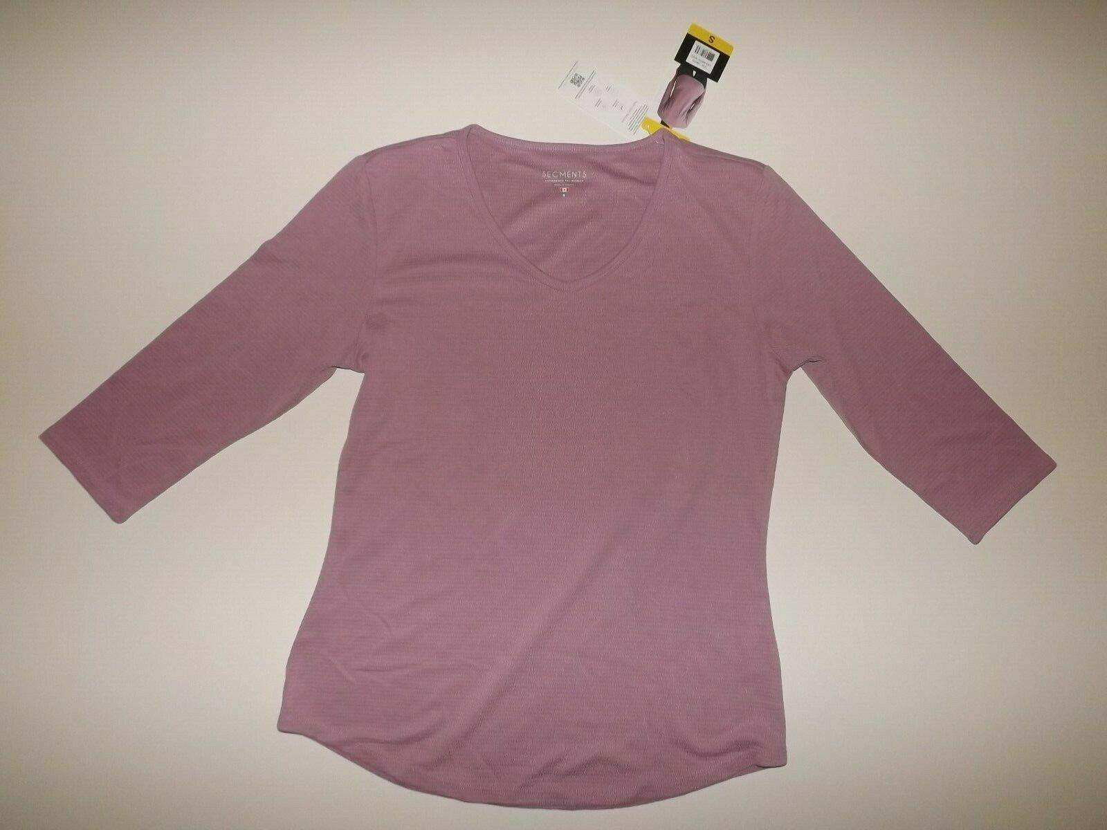 Seg’ments Women’s Textured V-Neck 3/4 Sleeve Tee-Shirt Tencel Fabric Rose M