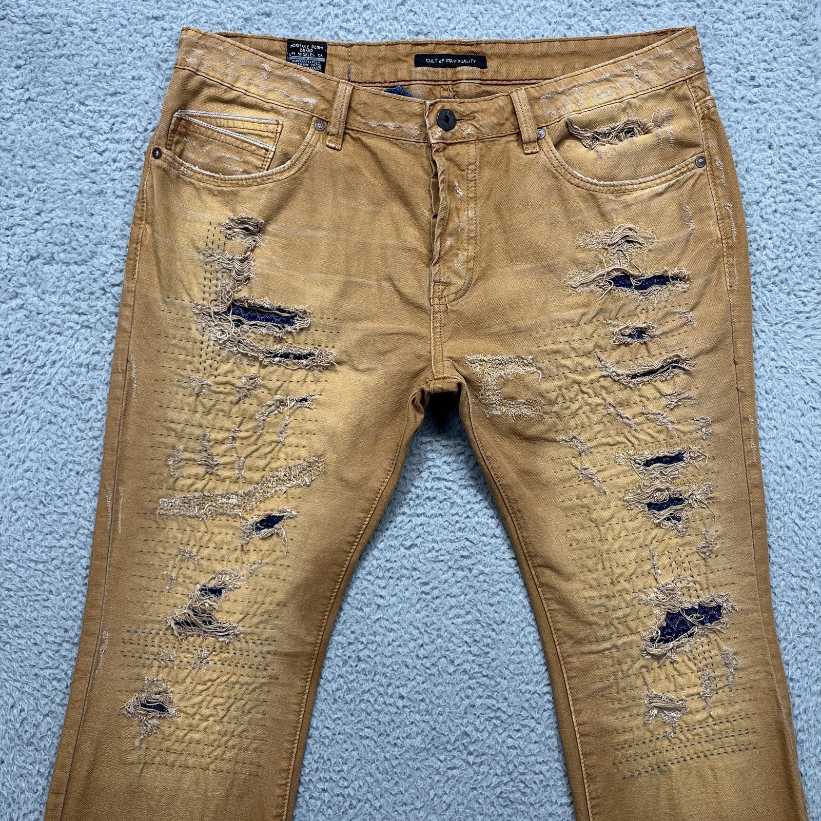 Cult Of Individuality Rebel Straight Pants Mens 38×34 Brown Distressed Canvas