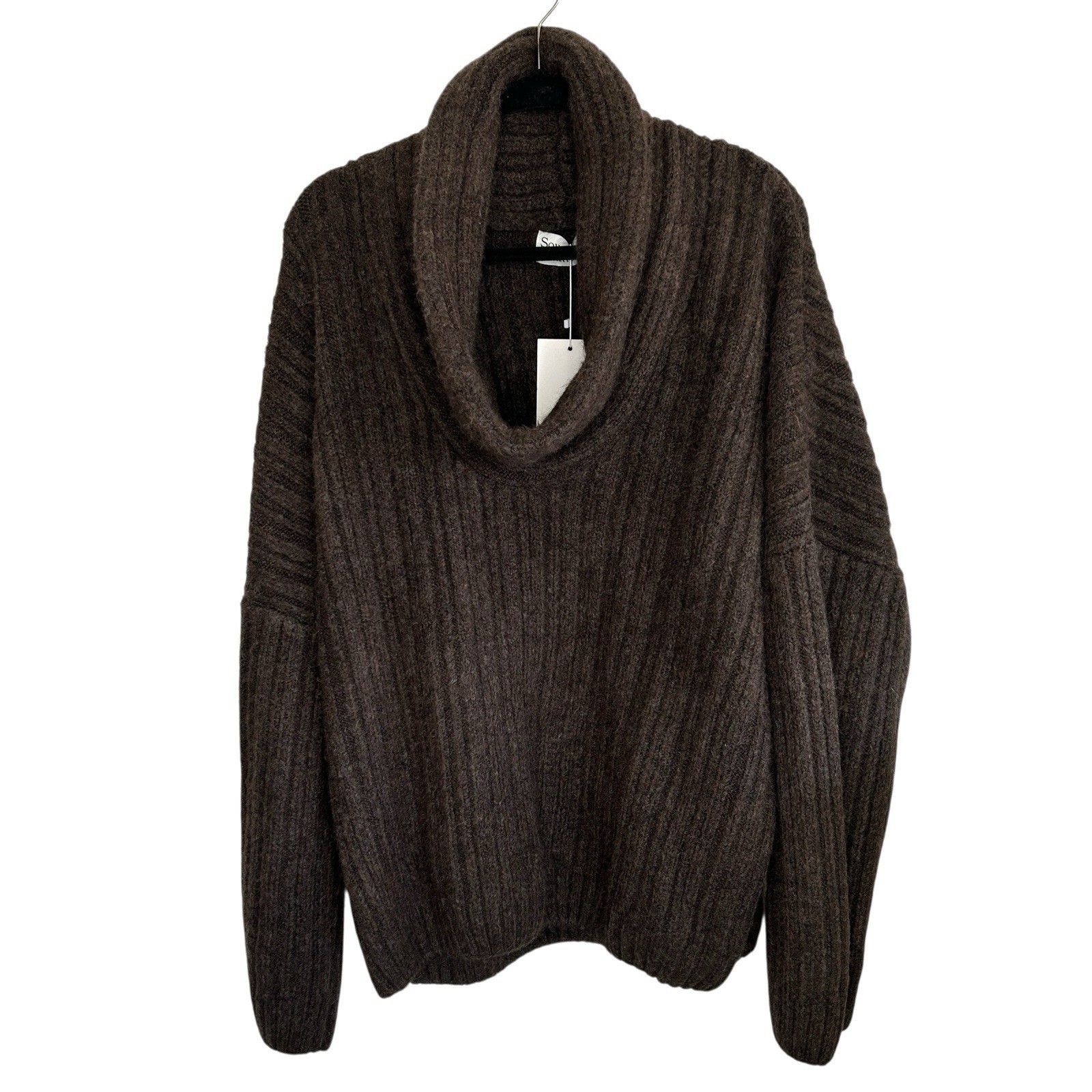 Source Unknown Becca Oversized Sweater O/S Chunky Knit Money Roll Neck Brown NEW