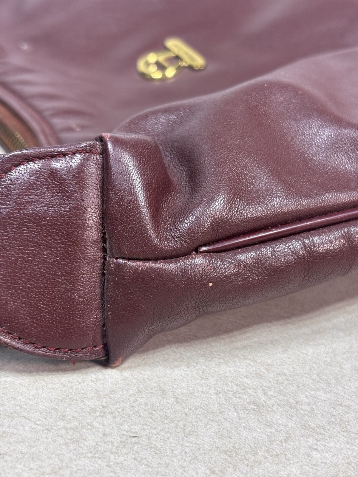 1980s Etienne Aigner Oxblood Leather Knotted Hobo Bag Curved Scoop Purse