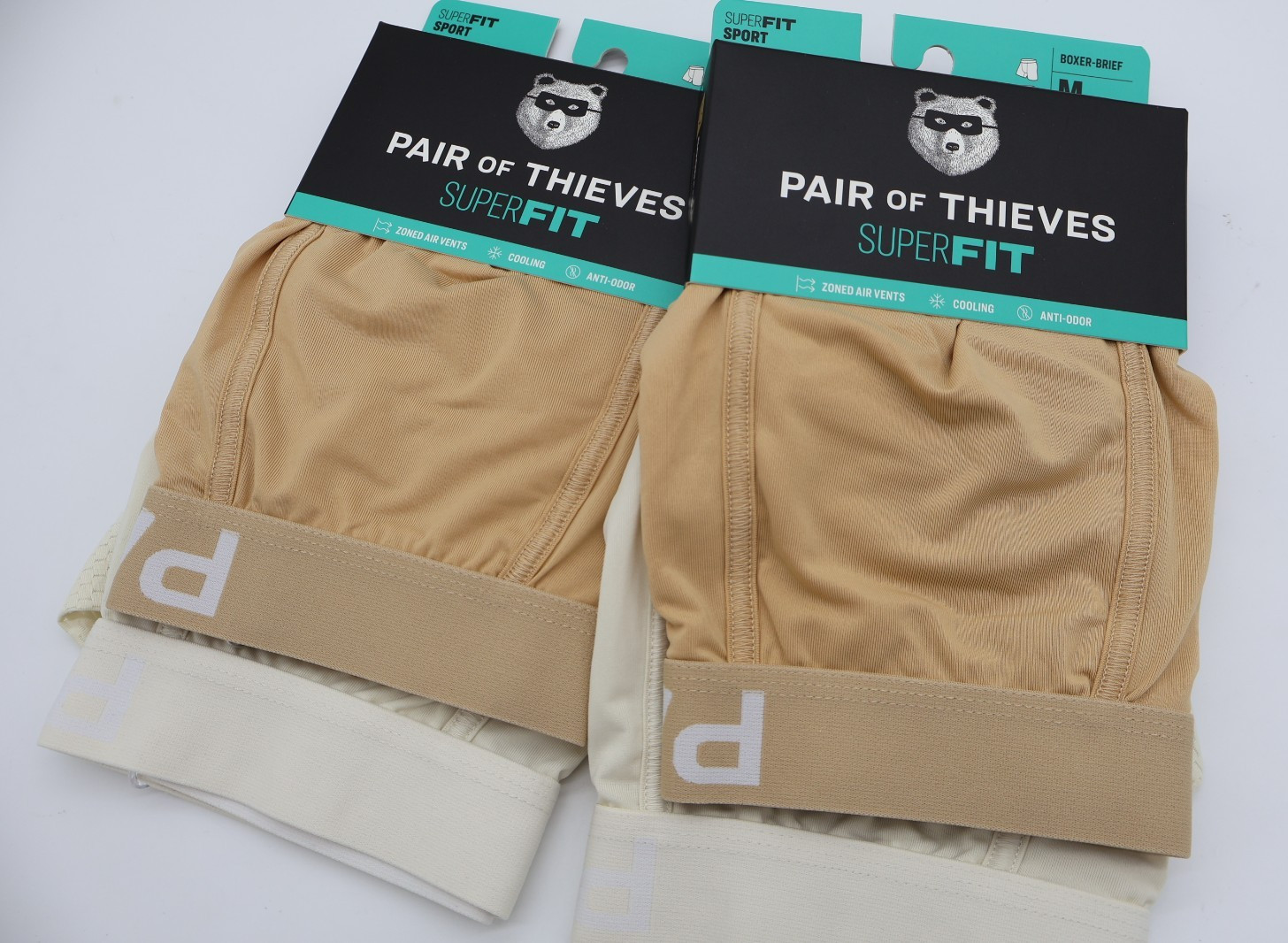 Pair of Thieves Men’s Super Cool Boxer Briefs 4pk MEDIUM Neutral Tan & White NWT