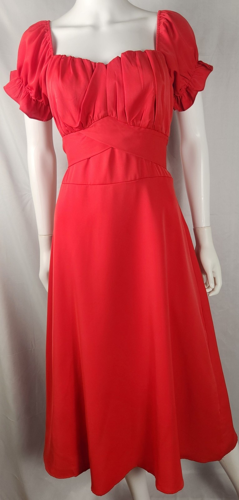 90s LYANER Women’s Milk Maid Puff Sleeve Tie Back Valentine Red Dress L