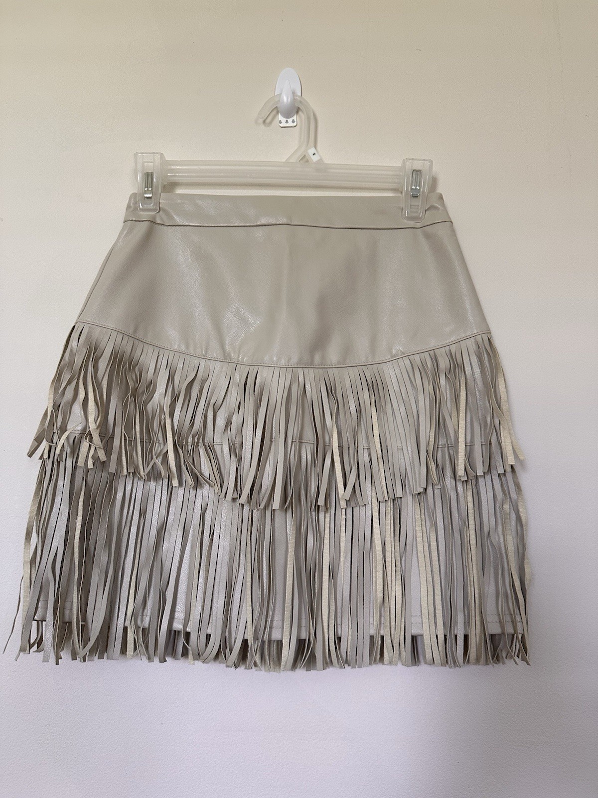 Altar’d State Beige Faux Leather Fringe Mini Skirt XS Country Western