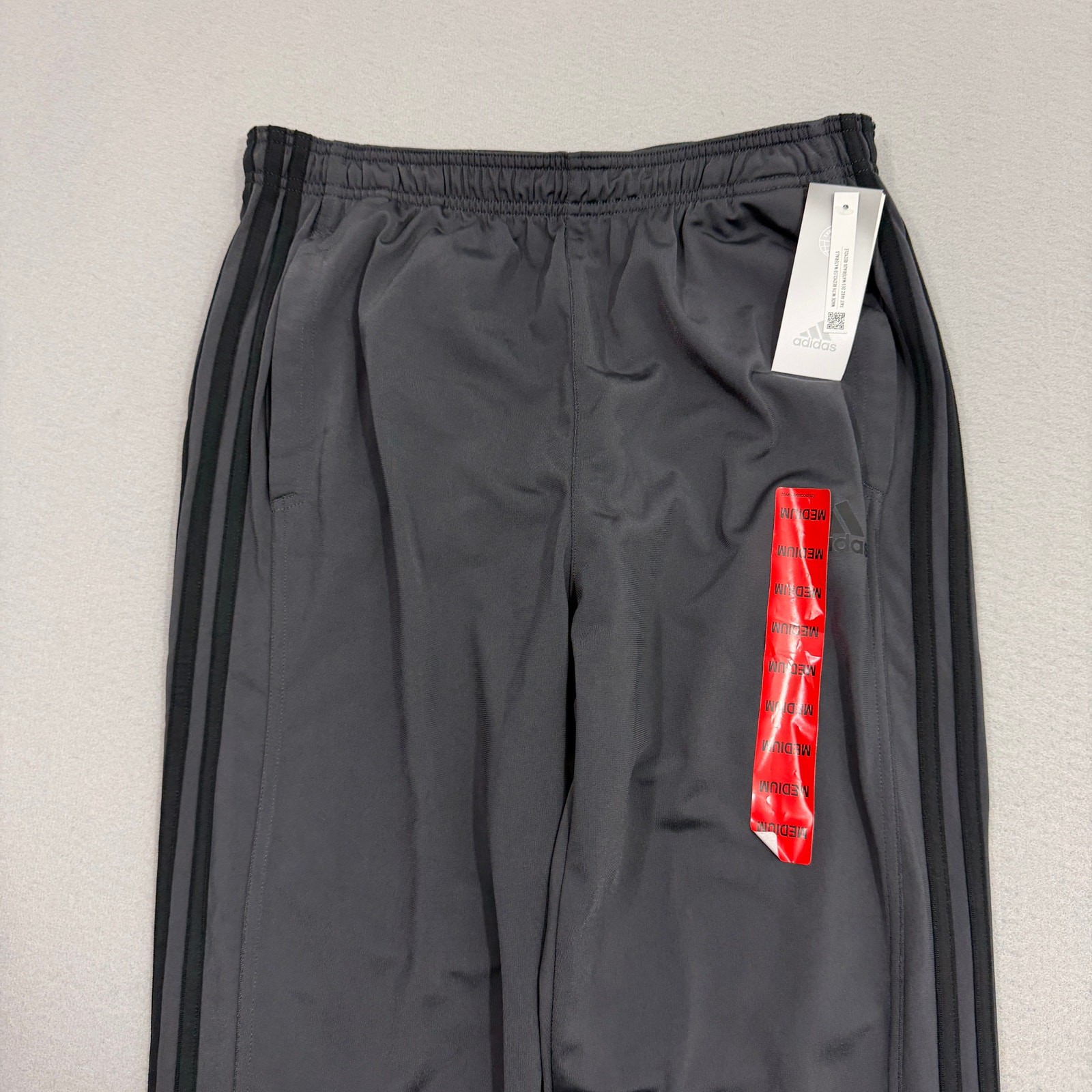 Adidas Essential Tricot Zip Track Pants Medium Carbon Black Striped IC4469 NEW