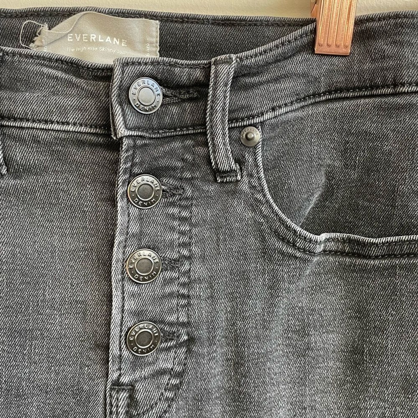 Everlane The High Rise Skinny Ankle Jean Button Fly Black Denim