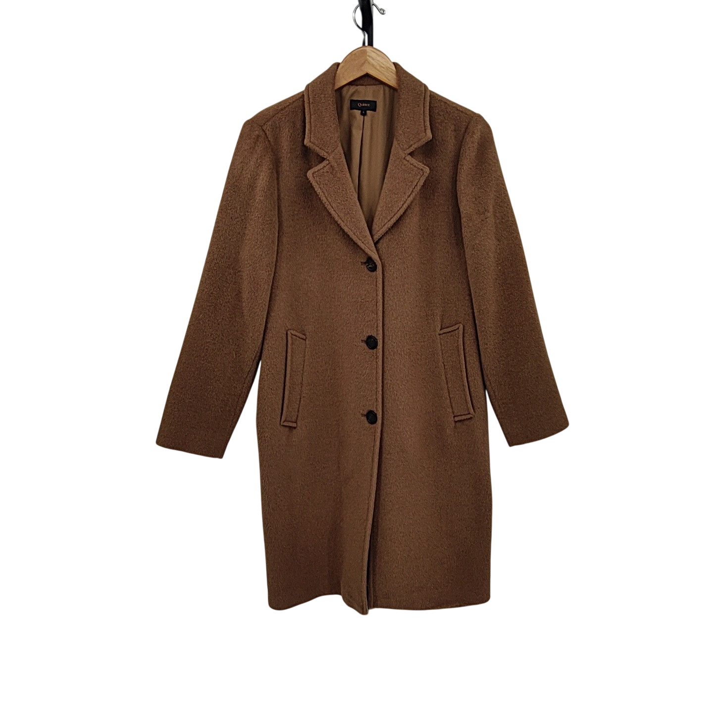 Quince Camel Hair Single-Breasted Midi Coat Mocha Brown Outerwear L