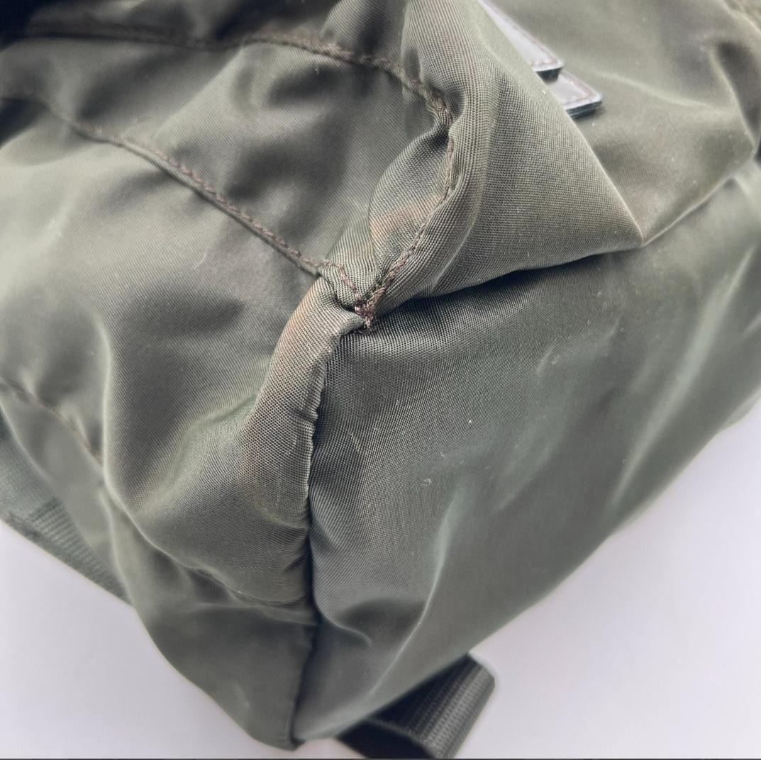 Prada Khaki Nylon Backpack Triangle Logo White Tag Japan Rare 072271