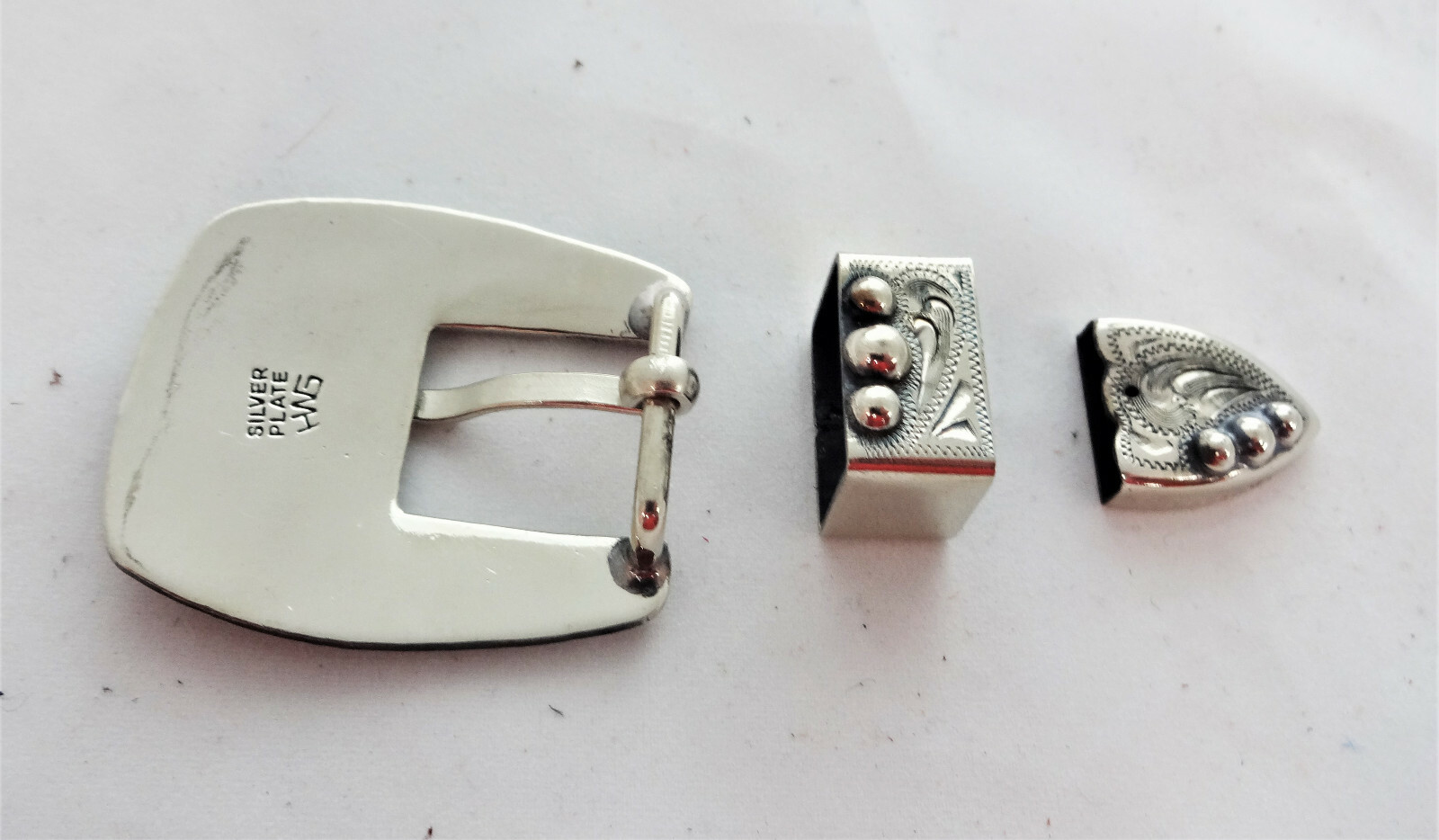 Antiqued Alamo 3 Piece Belt Buckle Loop Tip Hansen Silver Plate Manzanillo West