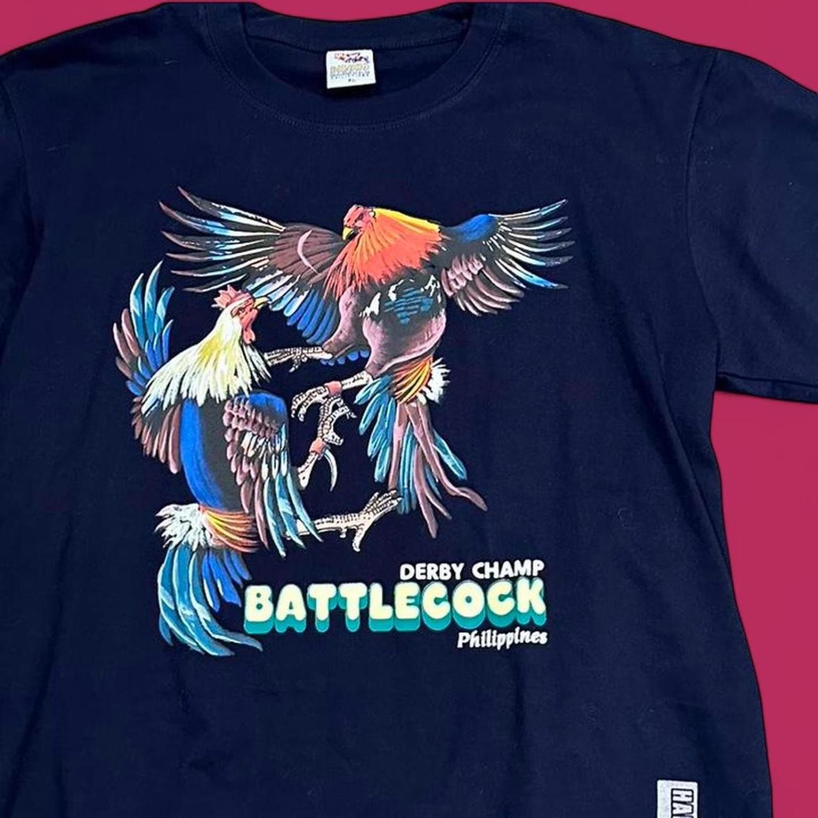 Hand painted Navy Derby Champ Battlecock Philippines T-shirt size xl