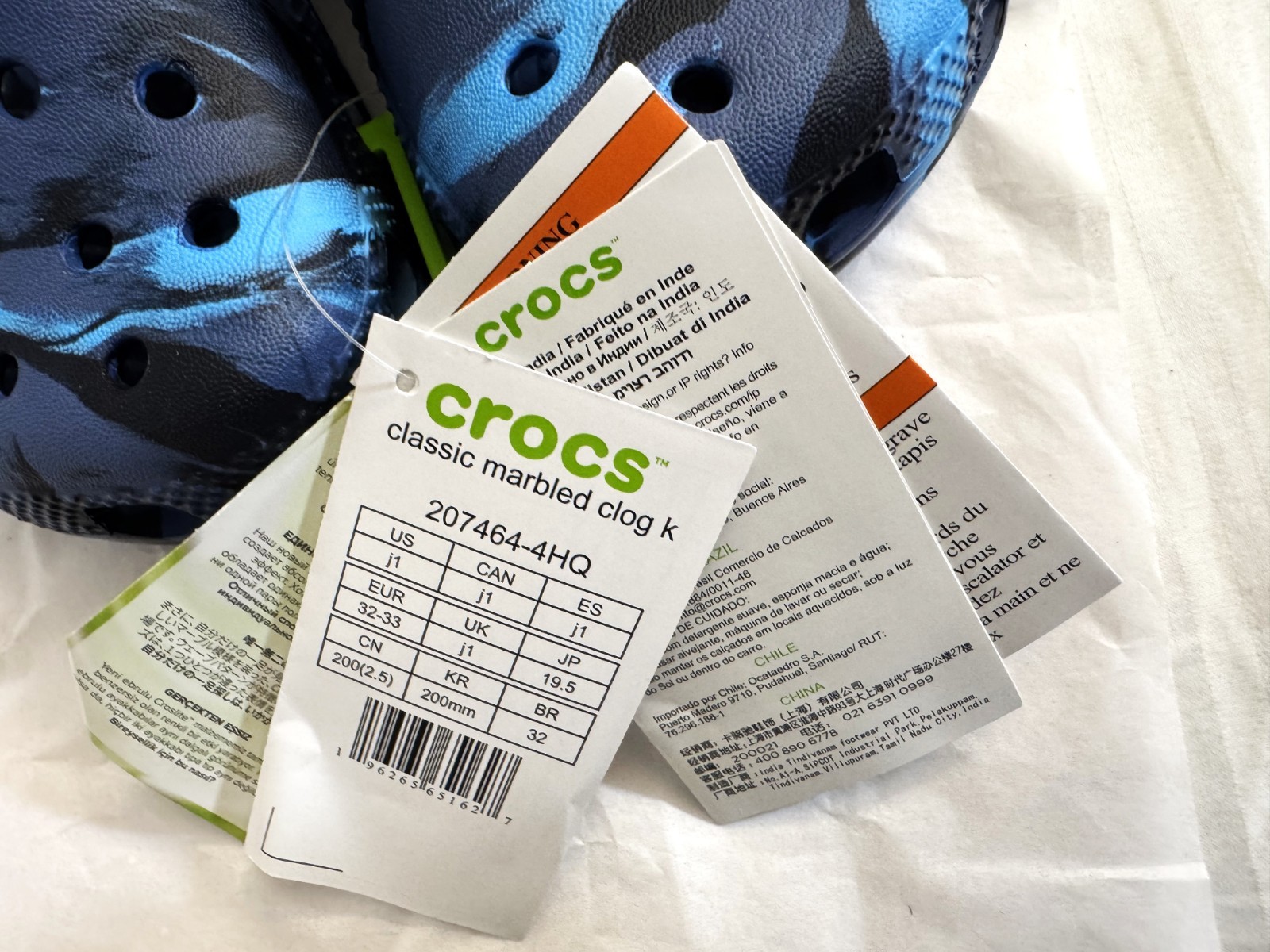Crocs Classic Marbled Clog Kids Tie-Dye Blue Slip-On Shoes Size – 1 (J1)