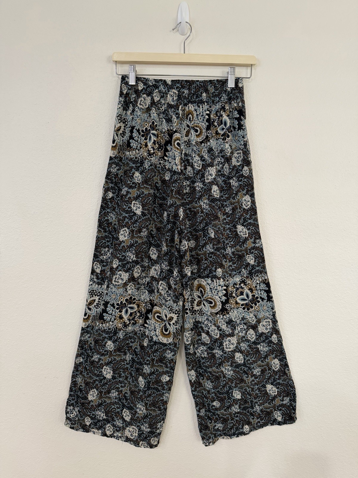 ZARA Black Blue Beige Brown Floral Wide-Leg Pants Elastic Waist Bohemian Women’s