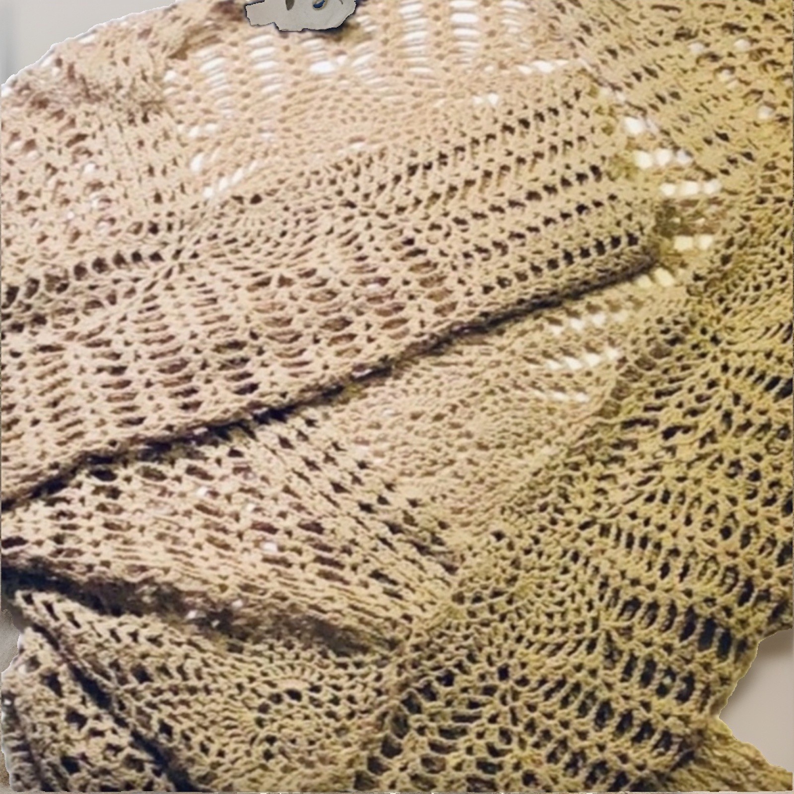 Vintage Karen Kane Beige Crochet Open-Knit Tie-Front Cardigan Sweater M V-Neck