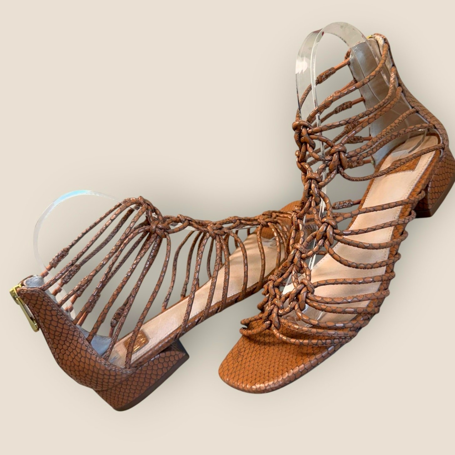 Louise et Cie Leather Gladiator Braided Strappy Sandals Womens 7.5M Brown Cognac