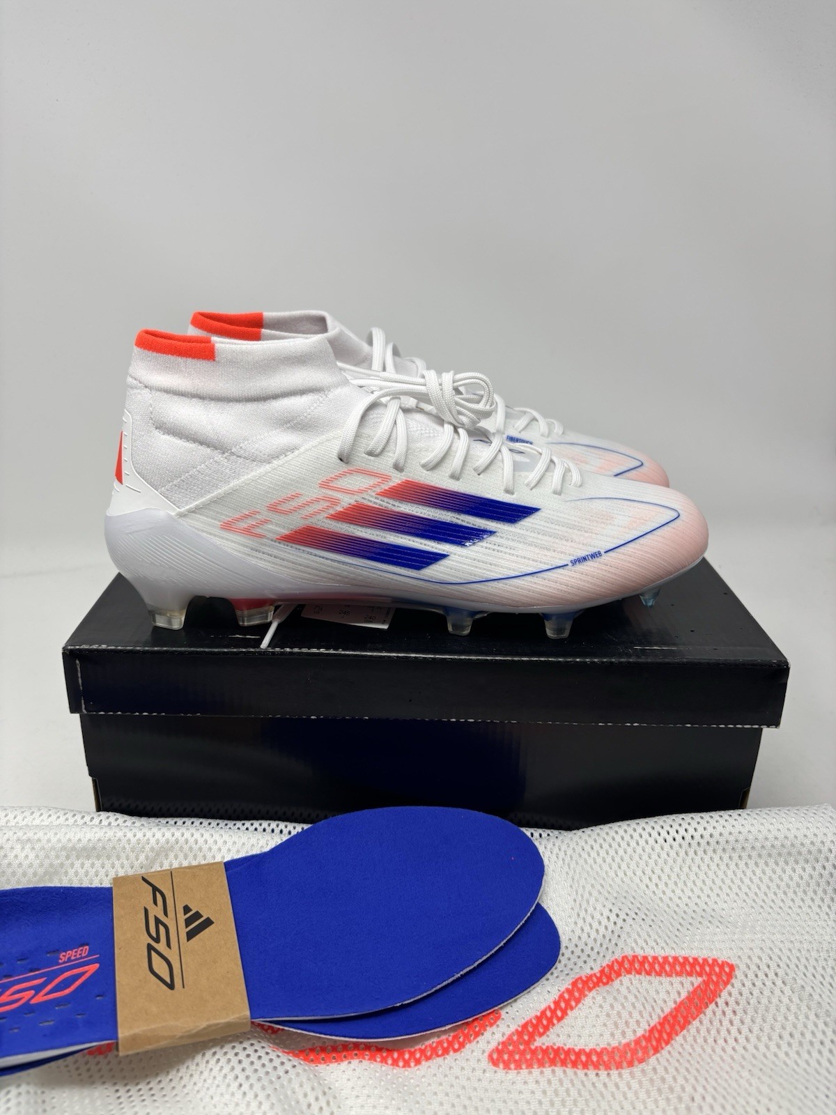 Adidas F50 Elite Mid FG Soccer Cleats White Blue Red ID9203 Women’s Size New
