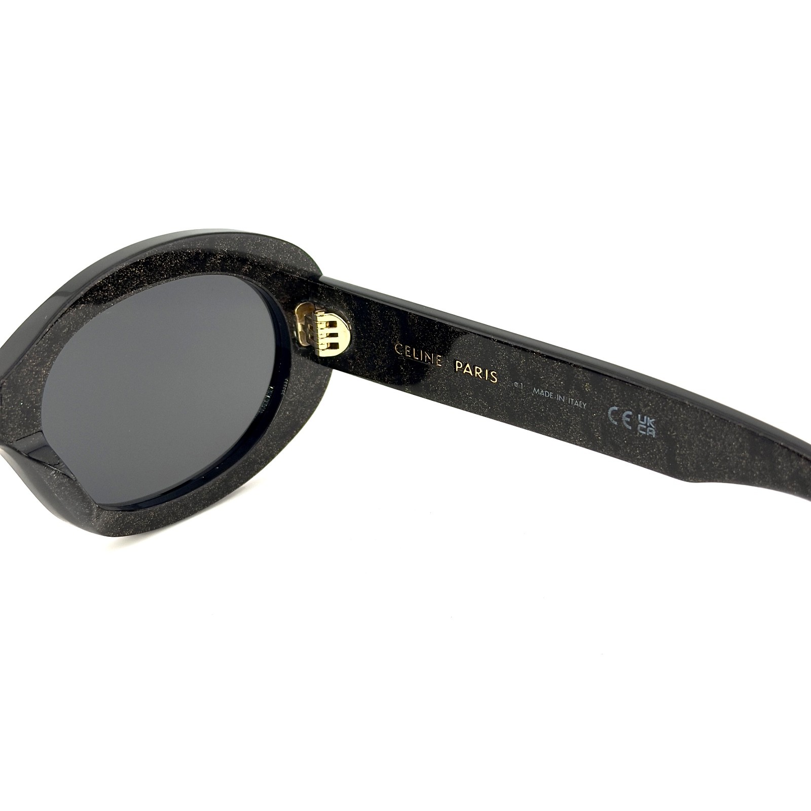 CELINE CL40194U 40194 TRIOMPHE Paris Black Glitter Logo Oval Unisex Sunglass 03A
