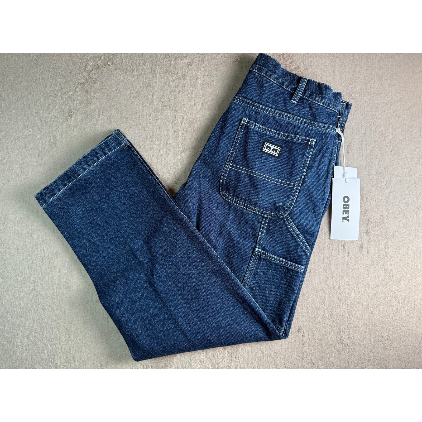 Obey Carpenter Jeans Mens 32 Blue NWT Contrast Stitch Street Workwear Utility