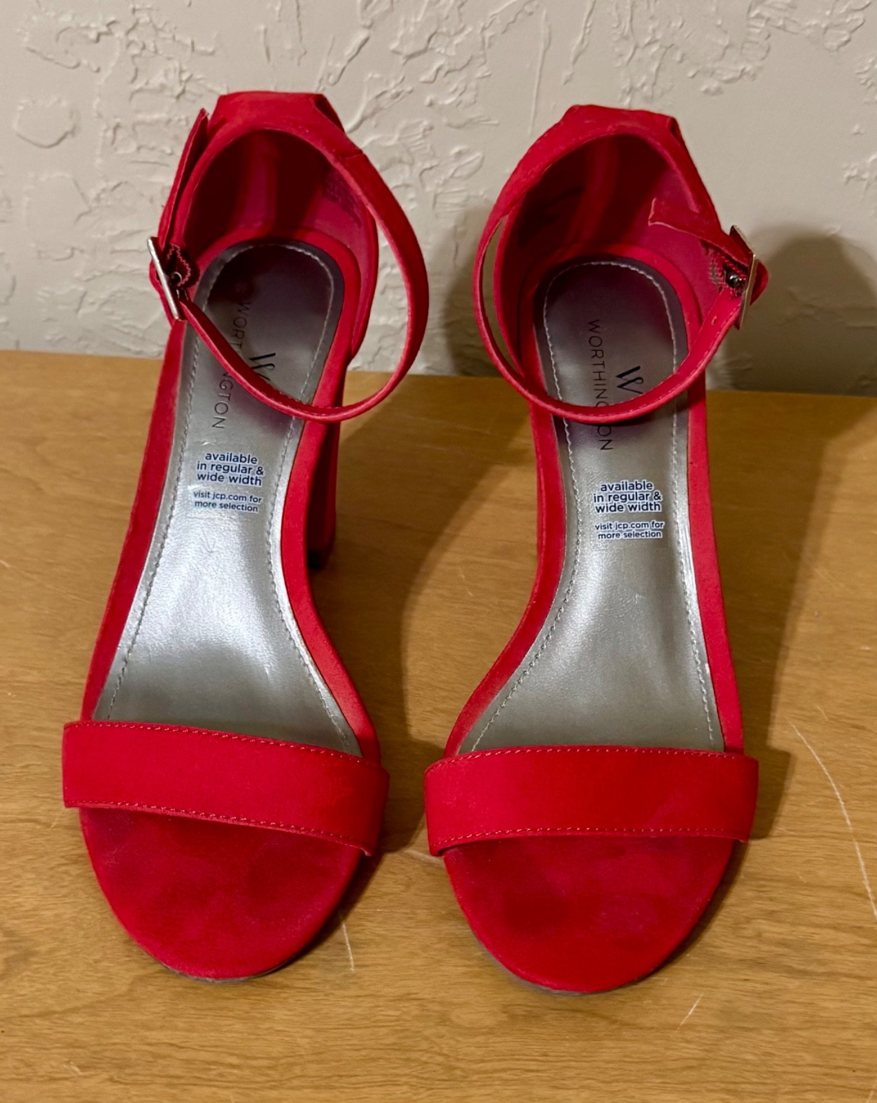 Worthington Womens Red Sandals 6 Ankle Strap 3 3/8 Inch Heel Man Made Materials