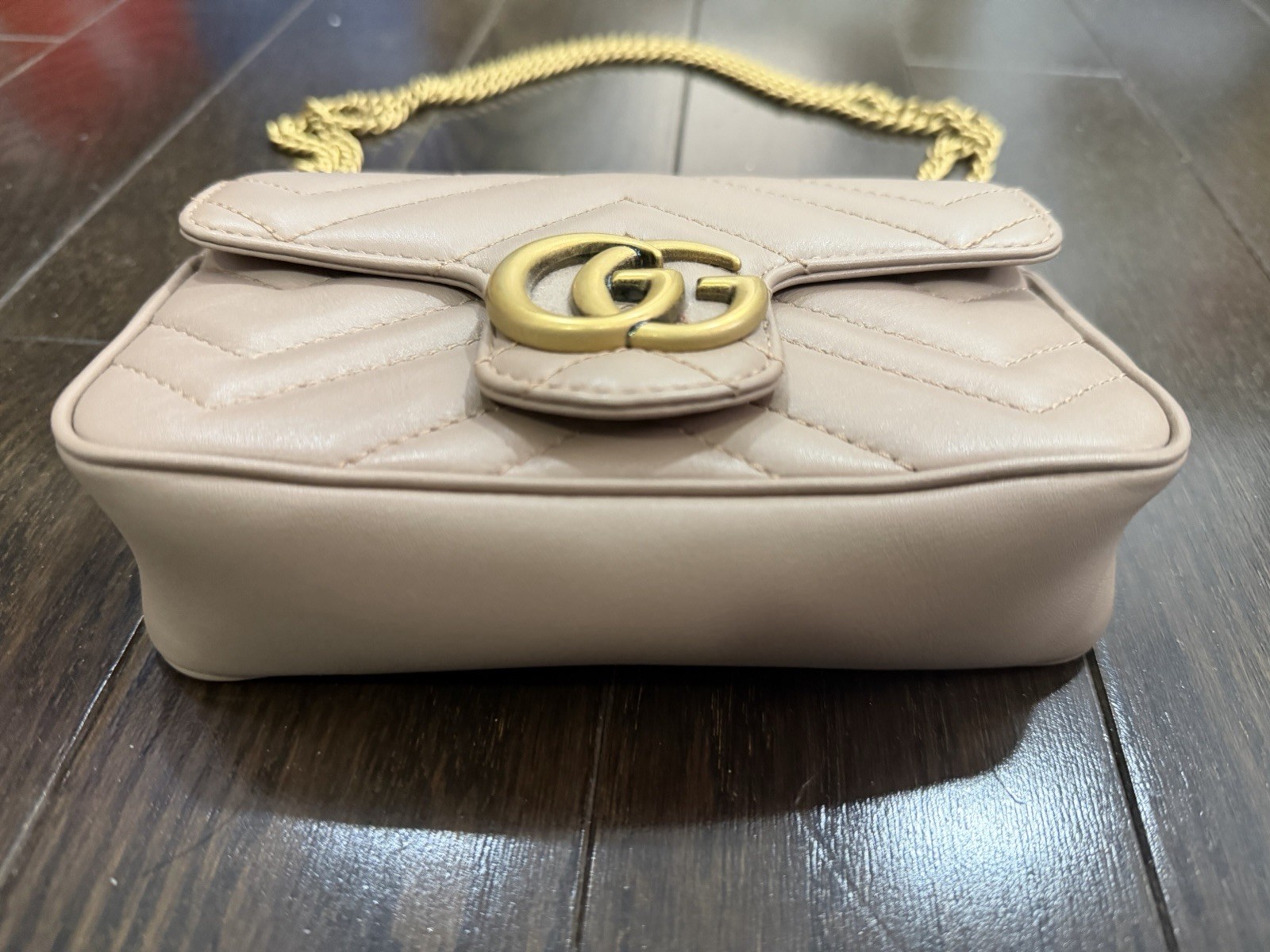 Gucci 476433 GG Marmont Matelasse Super Mini Bag Shoulder Porcelain Rose