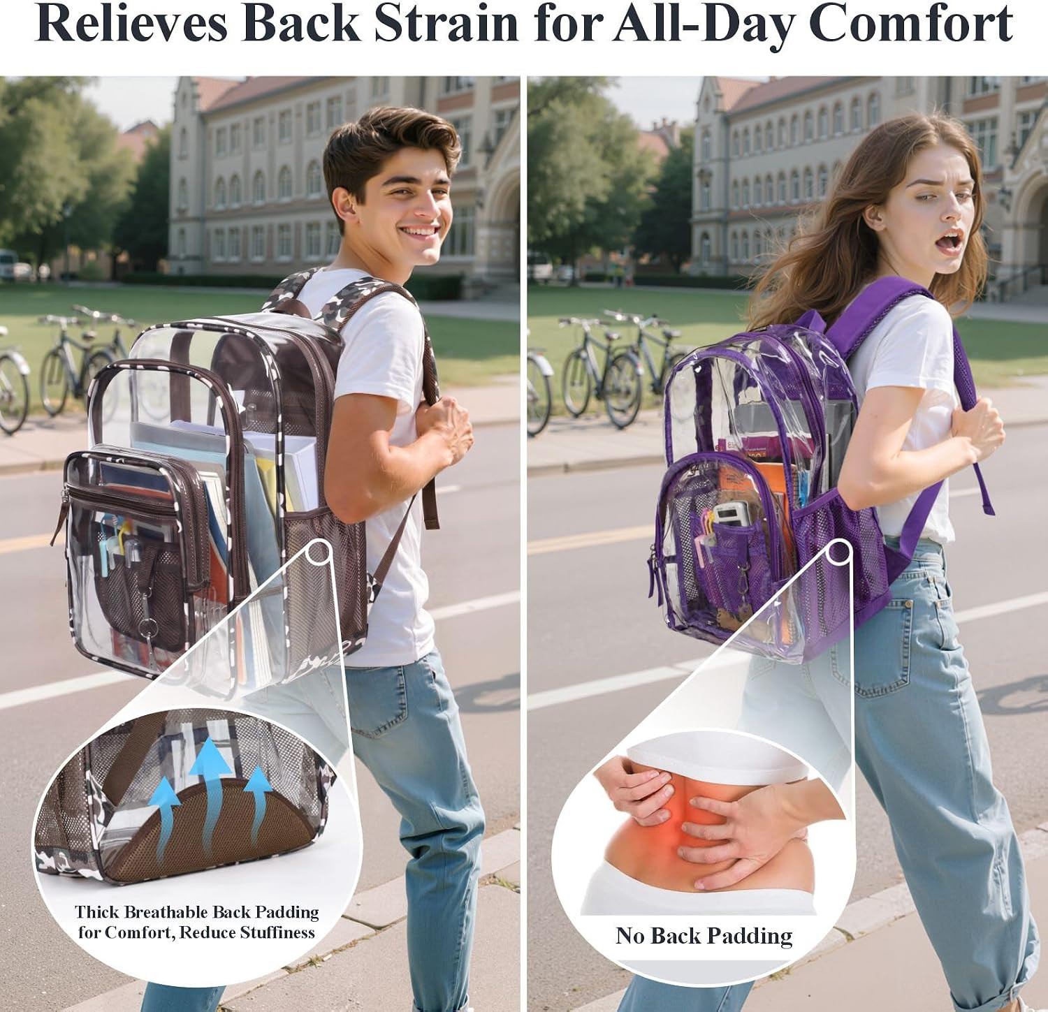 PACKISM Clear Backpack for School – 18 Inch Extra Large Heavy Duty Clear Bookbag