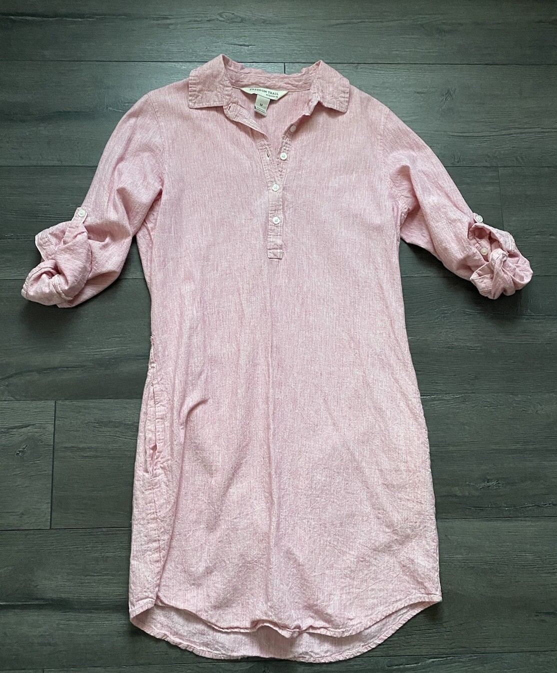 Freedom Trail by Kyodan Womens Red Striped Linen Blend Shirt Dress Size M *READ