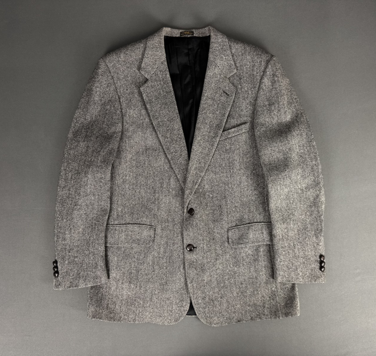 Deansgate Herringbone Blazer 46L Grey Wool Jacket Smart Vintage Tailoring