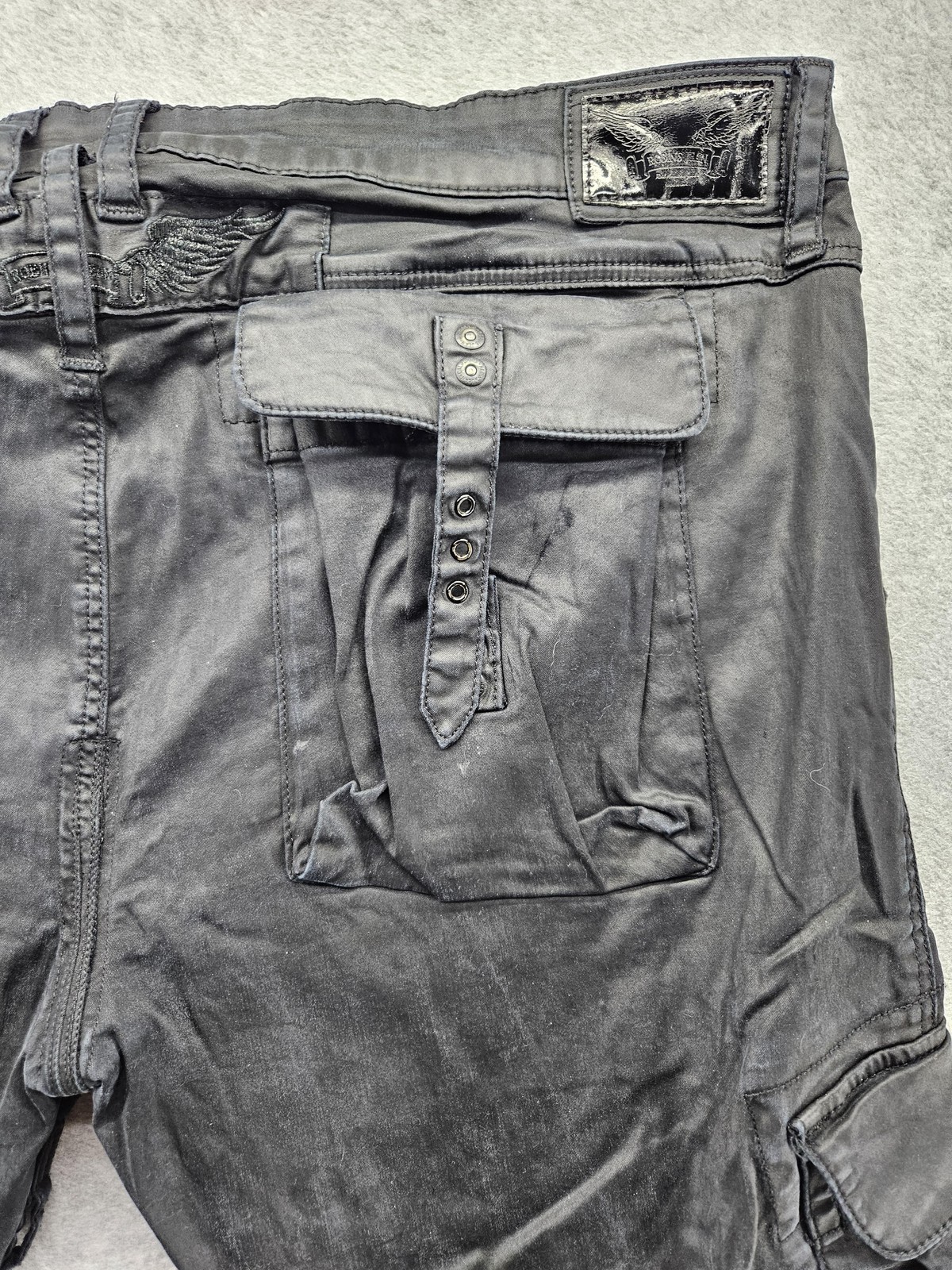 Robin’s Jean Pants Mens 40×30 Black Cargo Buckle Pockets USA Embroidered Wings