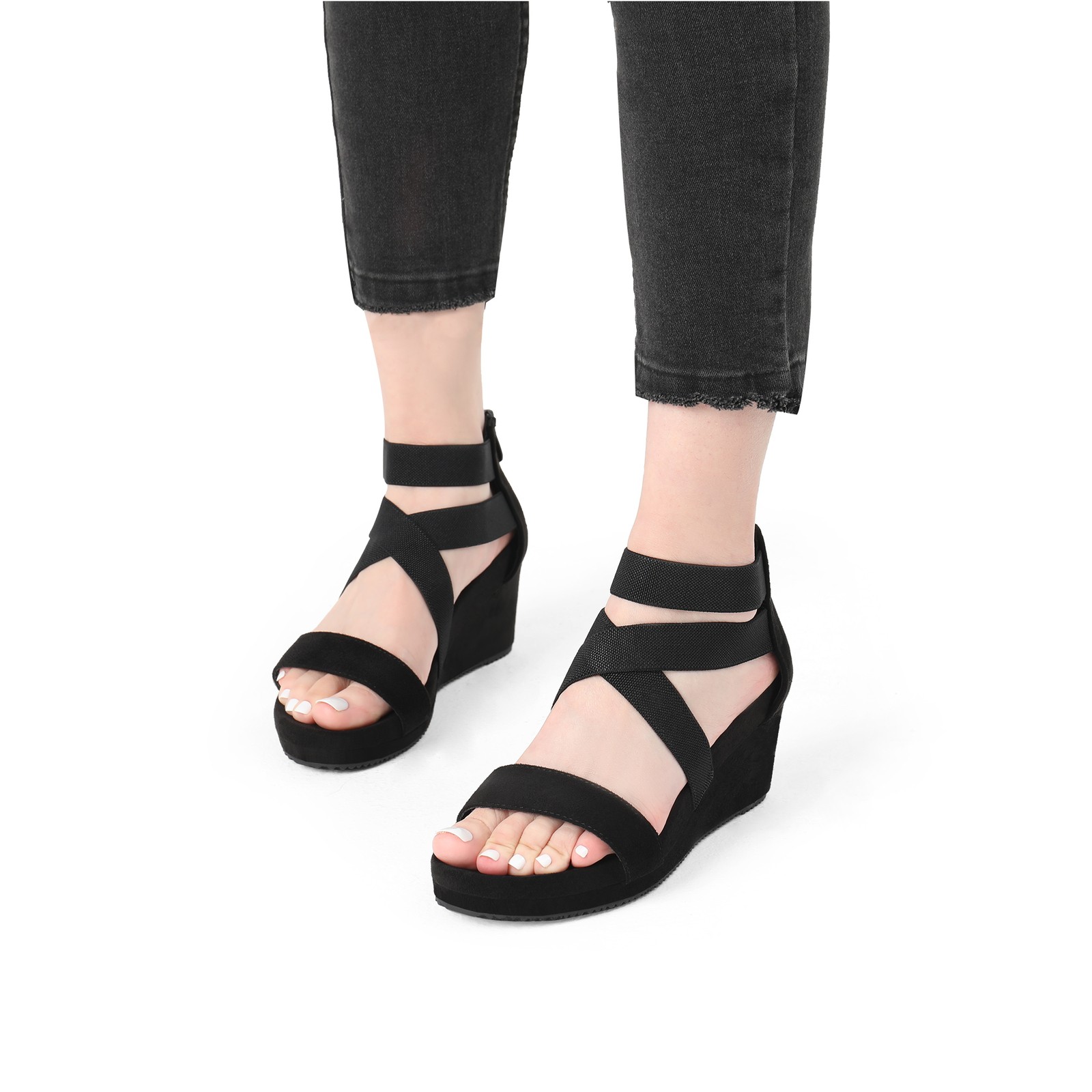 DREAM PAIRS Women’s Wedge Sandals Elastic Ankle Strap Open Toe Platform Shoes
