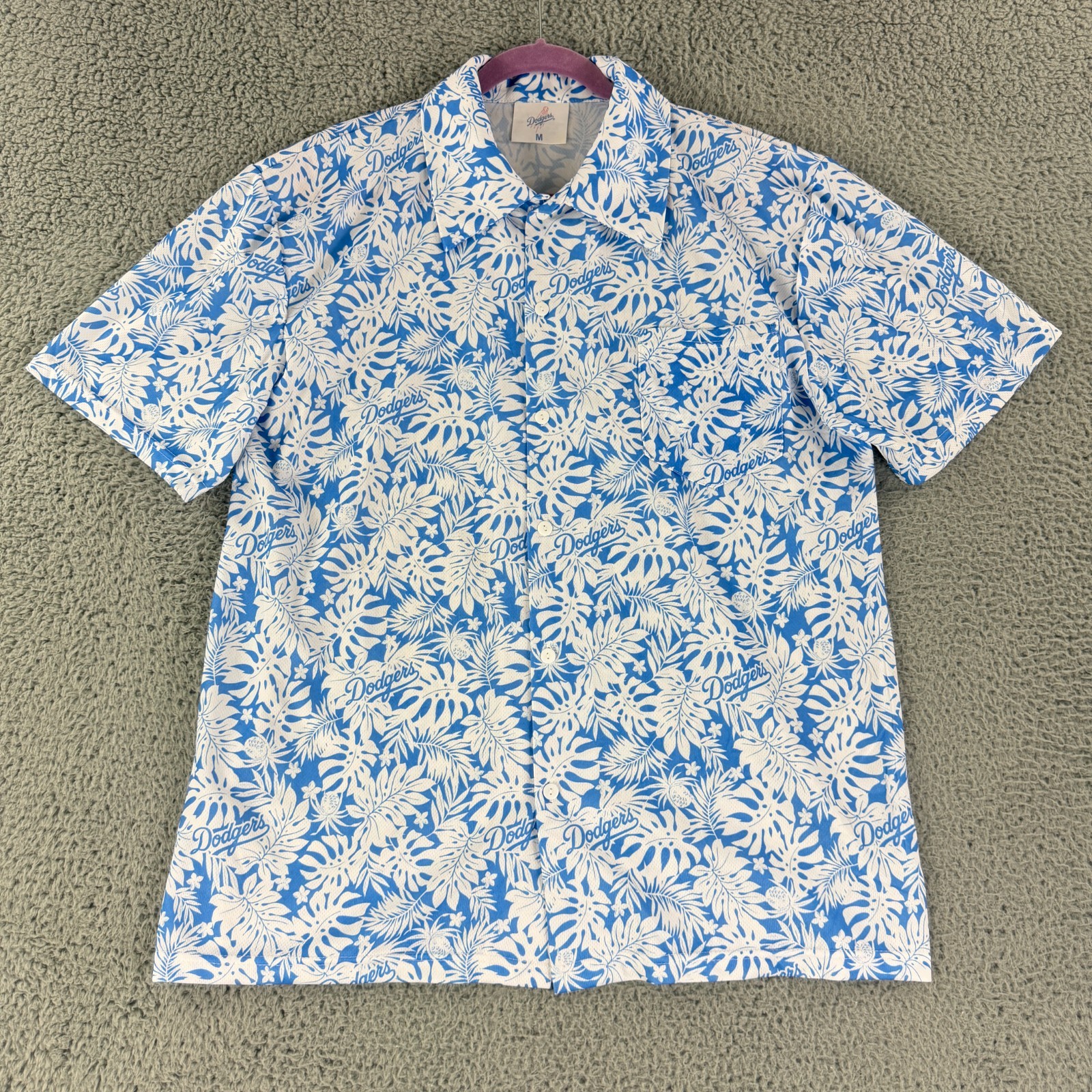 Los Angeles Dodgers Hawaiian Print Button Up Shirt Mens Medium Blue MLB Aloha
