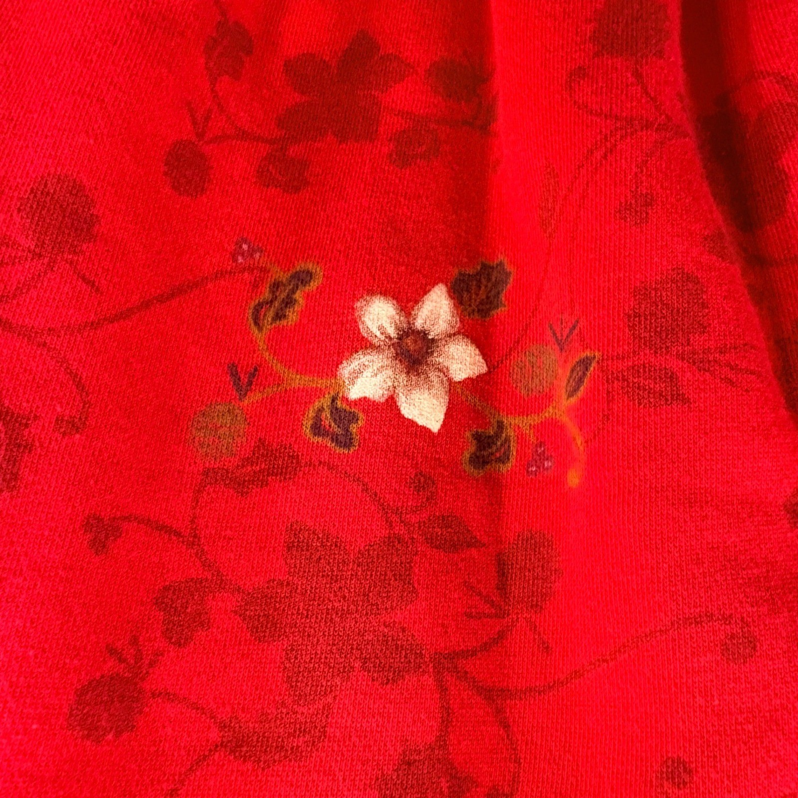 Vintage Granniecore Red Floral Print Button Front Fleece Cardigan Sweatshirt LG