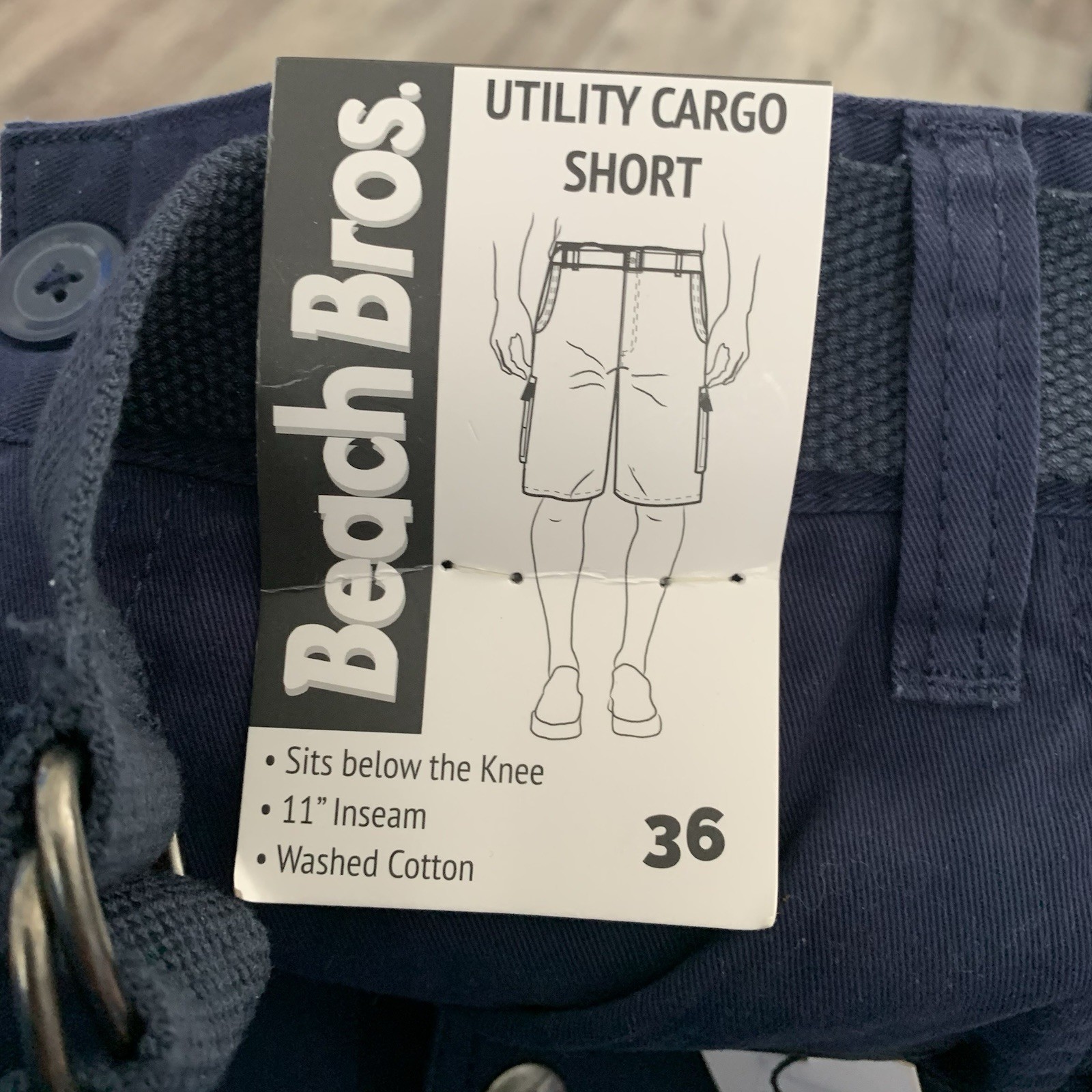 Beach Bros. Utility Cargo Shorts Mens Sz 36 Blue Belted 100% Cotton 11” Ins NEW