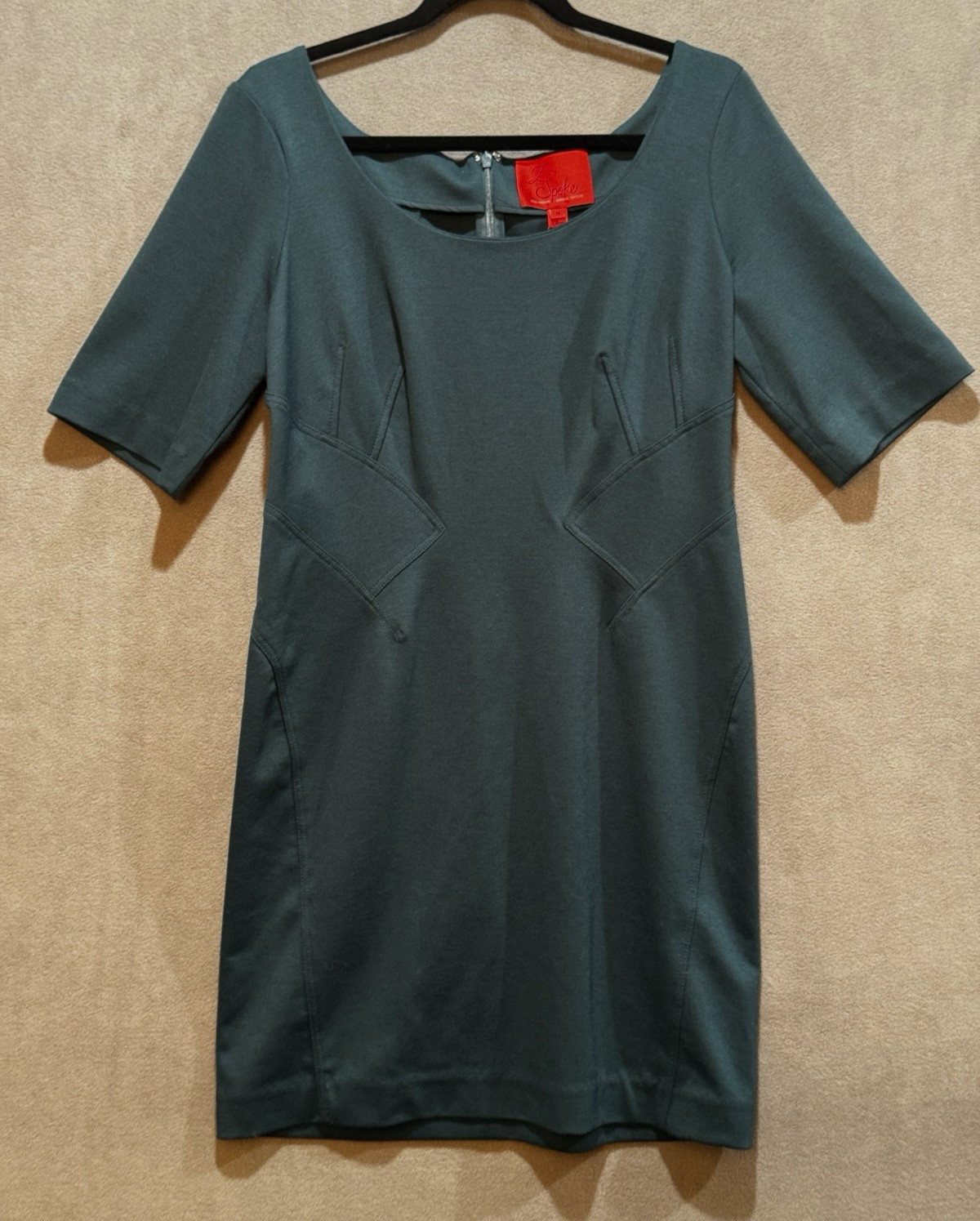 Women’s Structured Form Fitting Dress Dark Green Office Chic Minimalism Modest