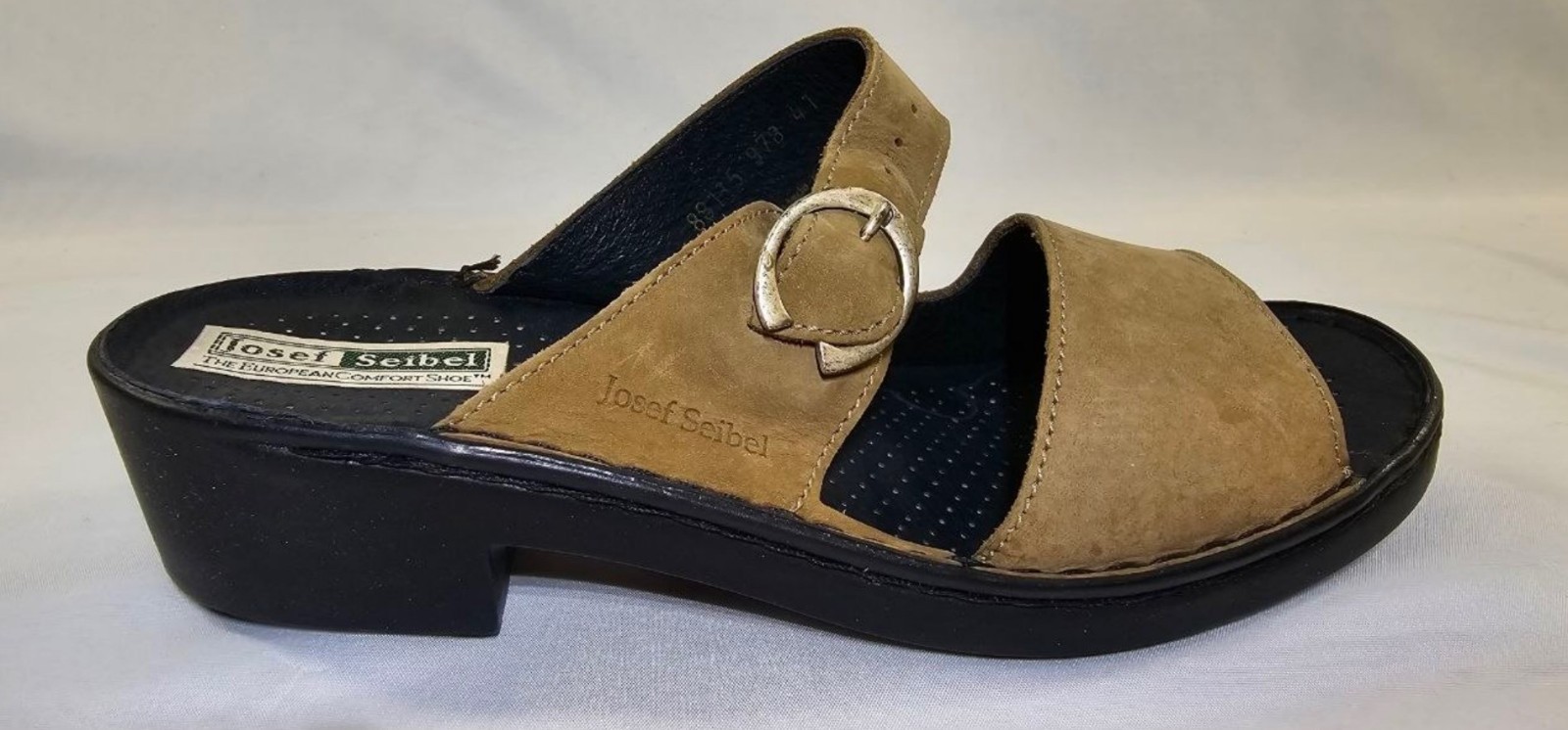 Josef Seibel Womens Tan Nubuck Leather Comfort Sandals Buckle Strap Size US 10