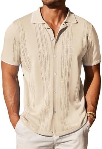 Coofandy Men’s Knit Button Down Mens Shirt Vintage Polo Shirts Casual