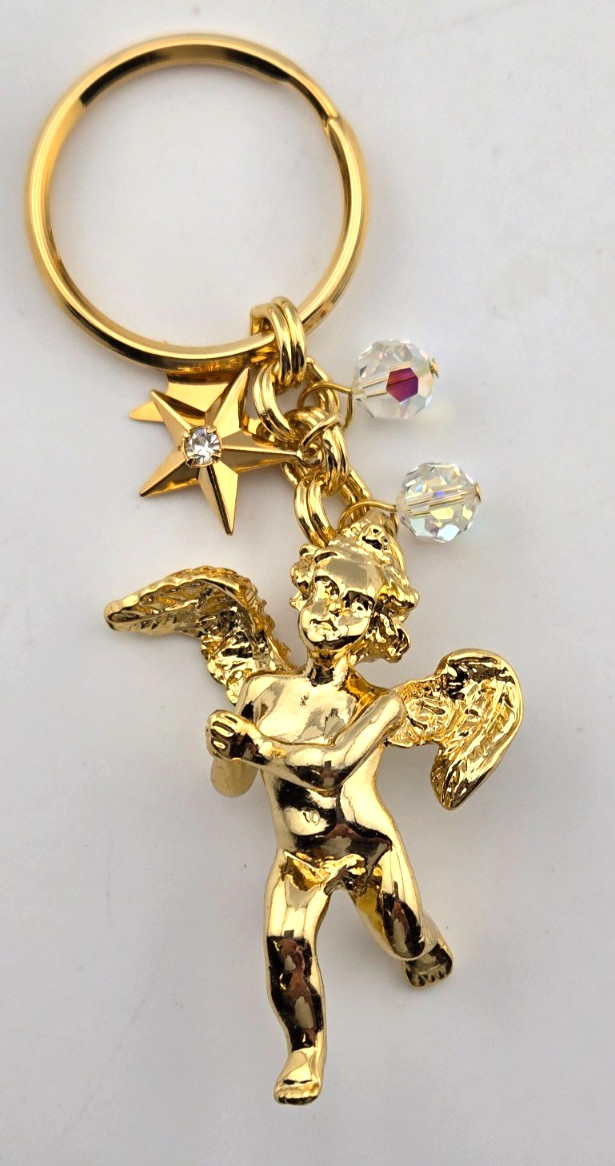 KIRKS FOLLY CHERUB ANGEL KEY CHAIN RING Star Aurora Crystal Charms GT #19