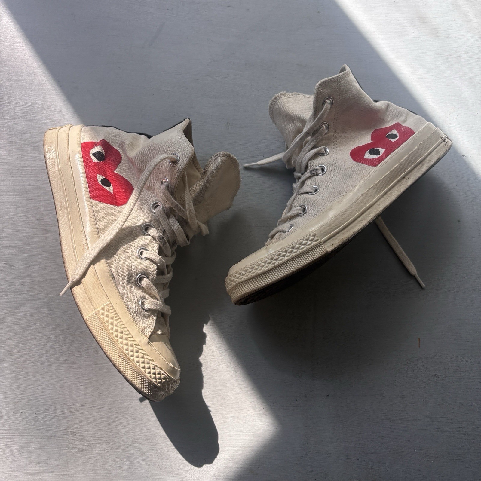 Converse Chuck Taylor All Star High Top Canvas Sneakers Beige/Red Heart Lace-Up