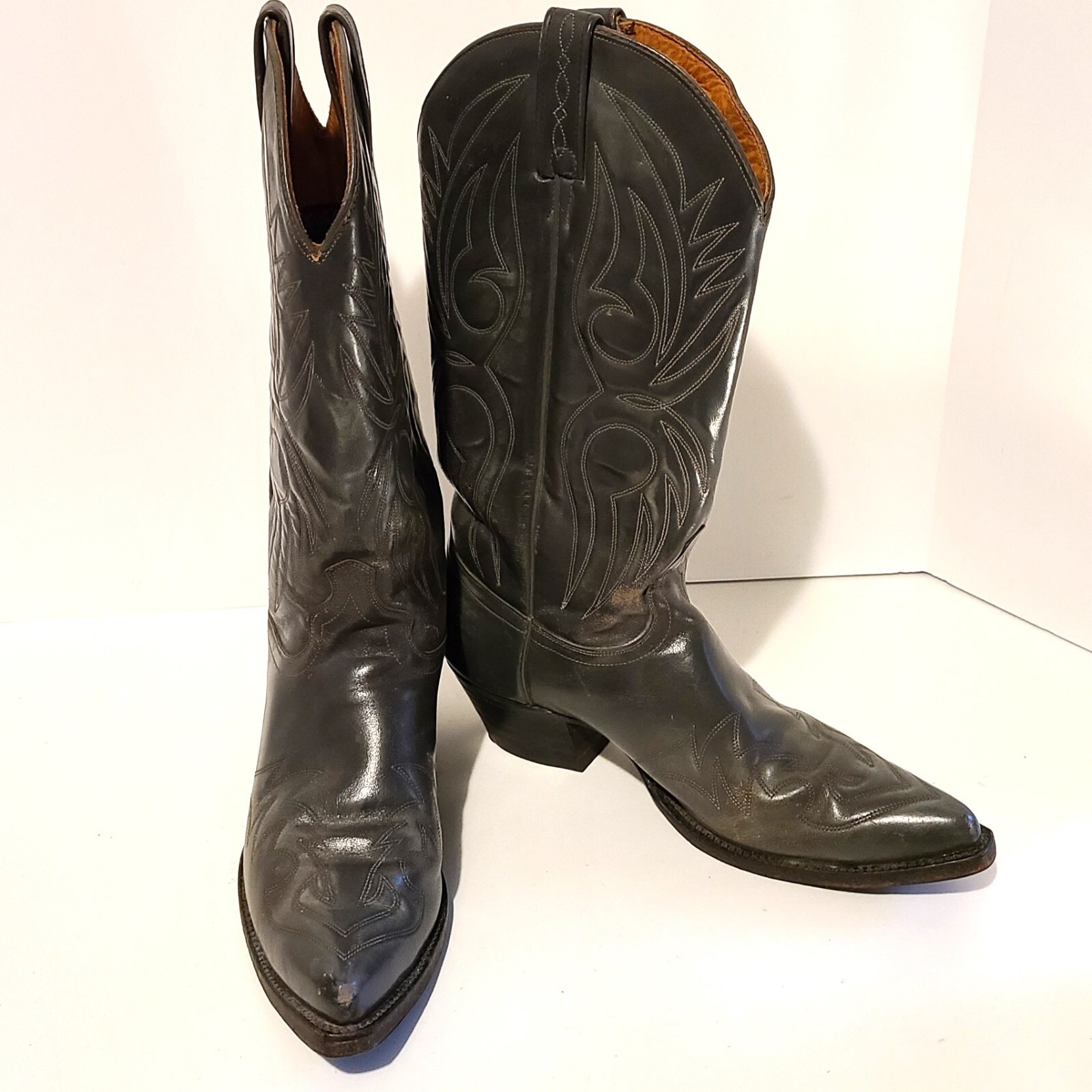 J. CHISHOLM WESTERN LEATHER COWBOY BOOTS MEN’S SIZE 9 D GRAY MADE IN USA