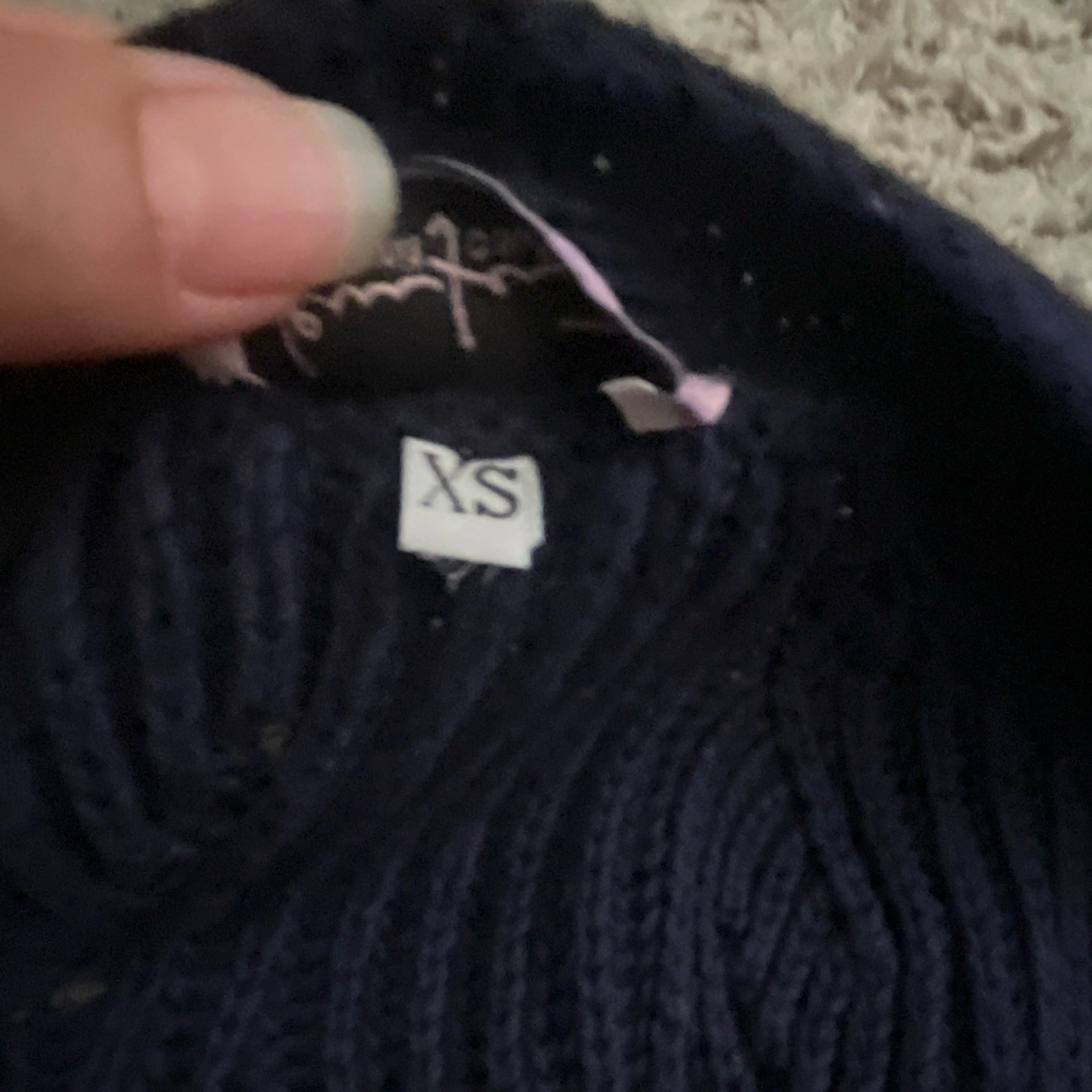 Jennifer T Navy Cable-Knit V-Neck Cotton Cashmere Cardigan XS