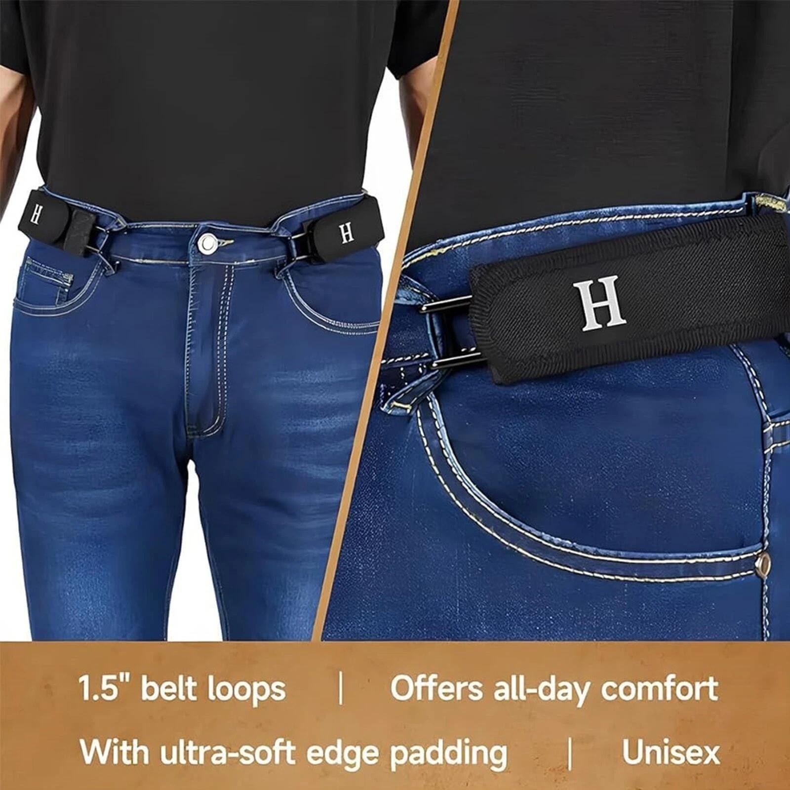 Tactical Metal Hook Elastic Belt Unisex Buckle,Less Invisible Waist Belt Closure