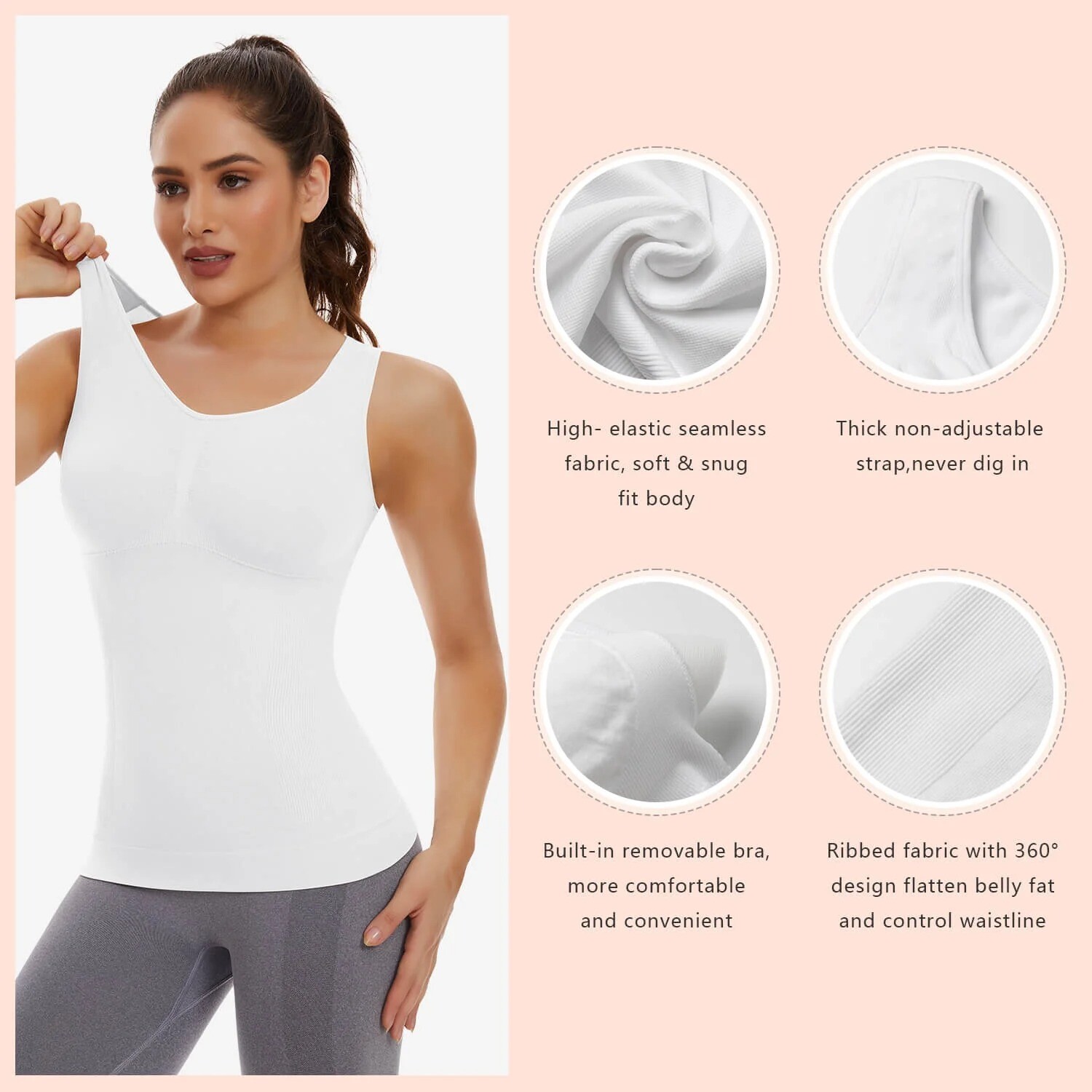 3 Pack Slimming Tank Tops with Built in Bra Women Cami Compression Body Shaper