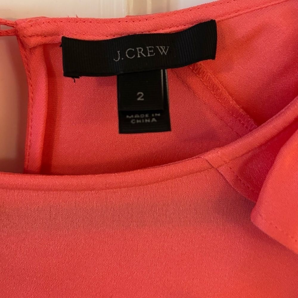 J.Crew 100% Silk Coral Red Blouse Size 2 Ruffle Sleeve Tomato Red Top Workwear