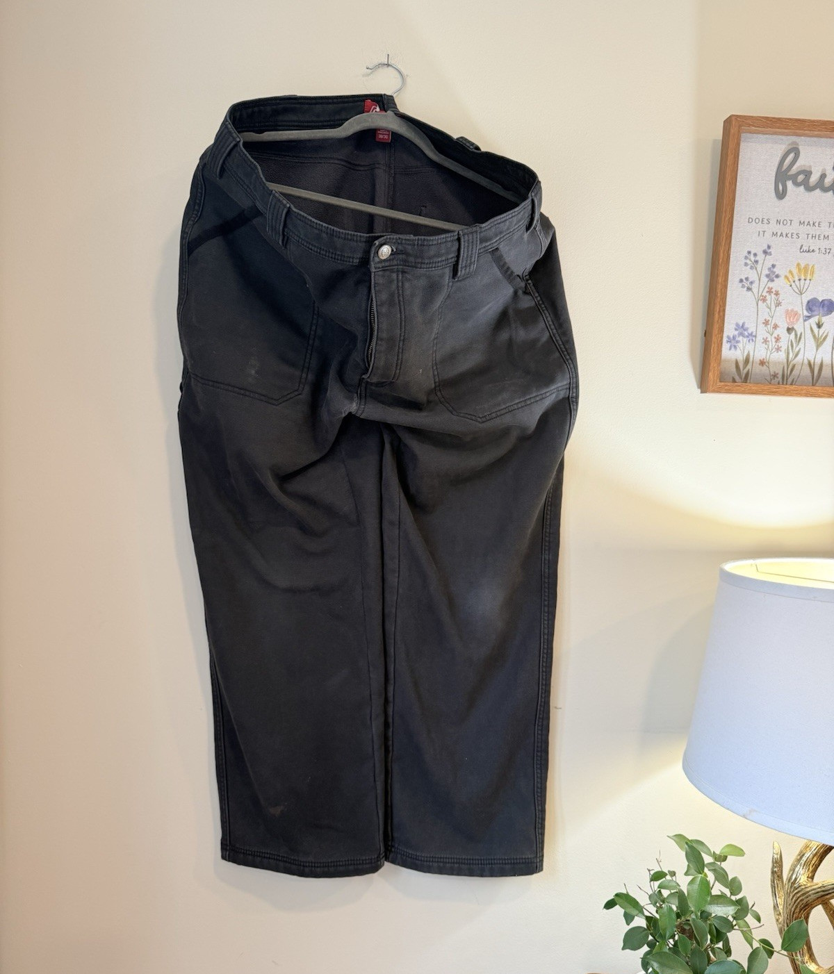 Distress Coleman Men’s Gray Fleece Lined Workwear Pants 38W Relaxed Straight Leg
